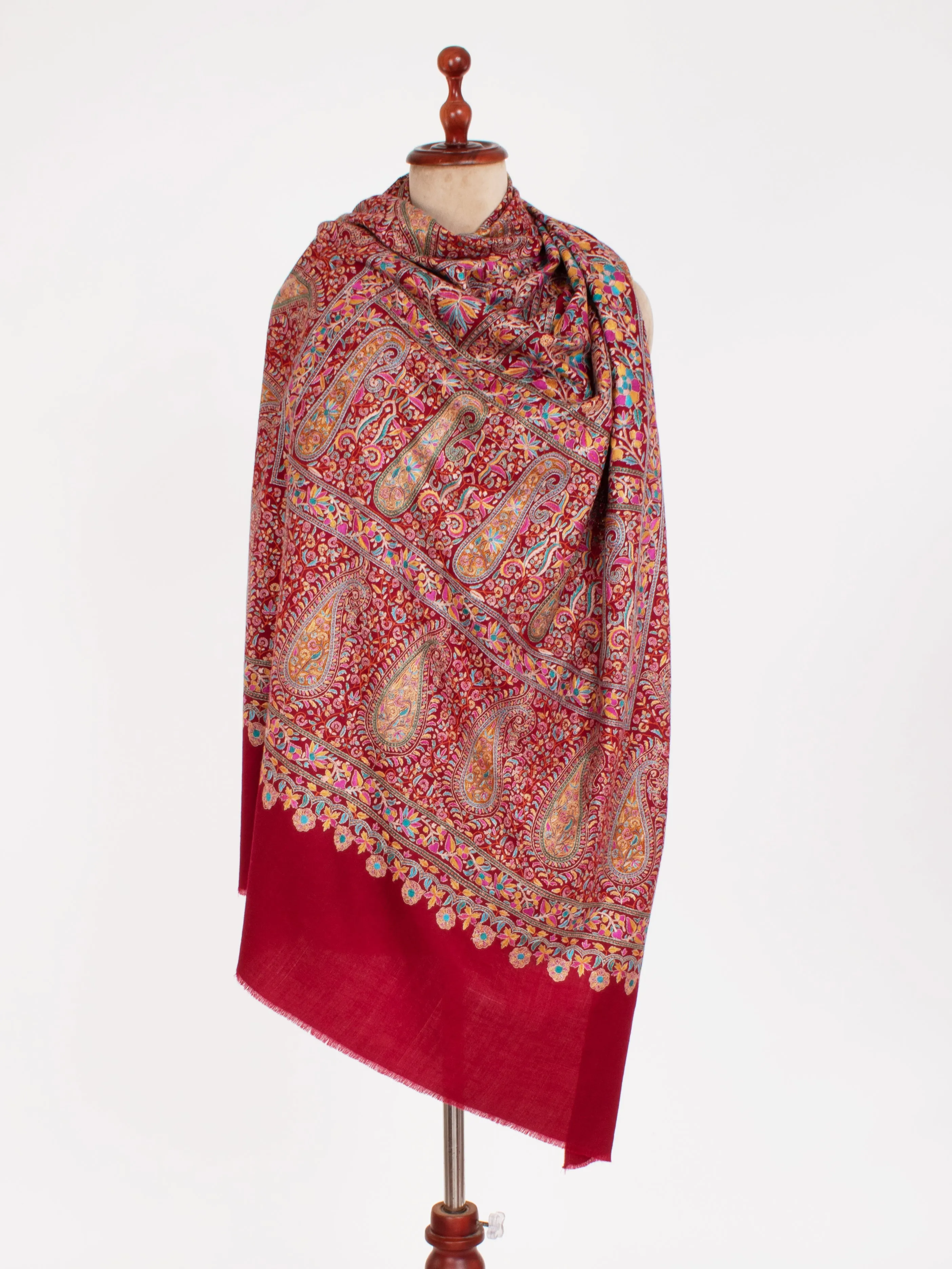 Maroon Sozni Bridal Jamavar Pashmina Shawl