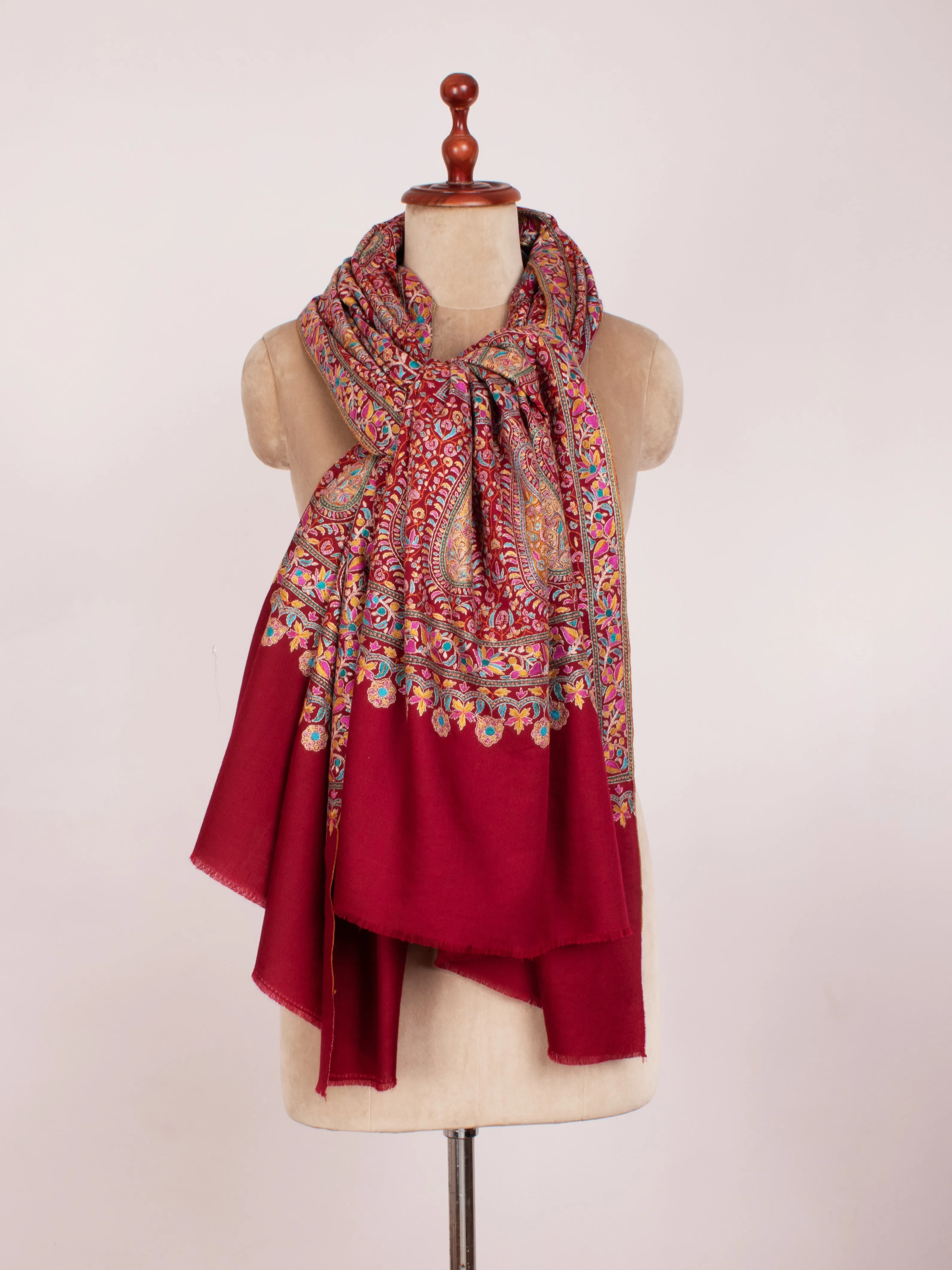 Maroon Sozni Bridal Jamavar Pashmina Shawl