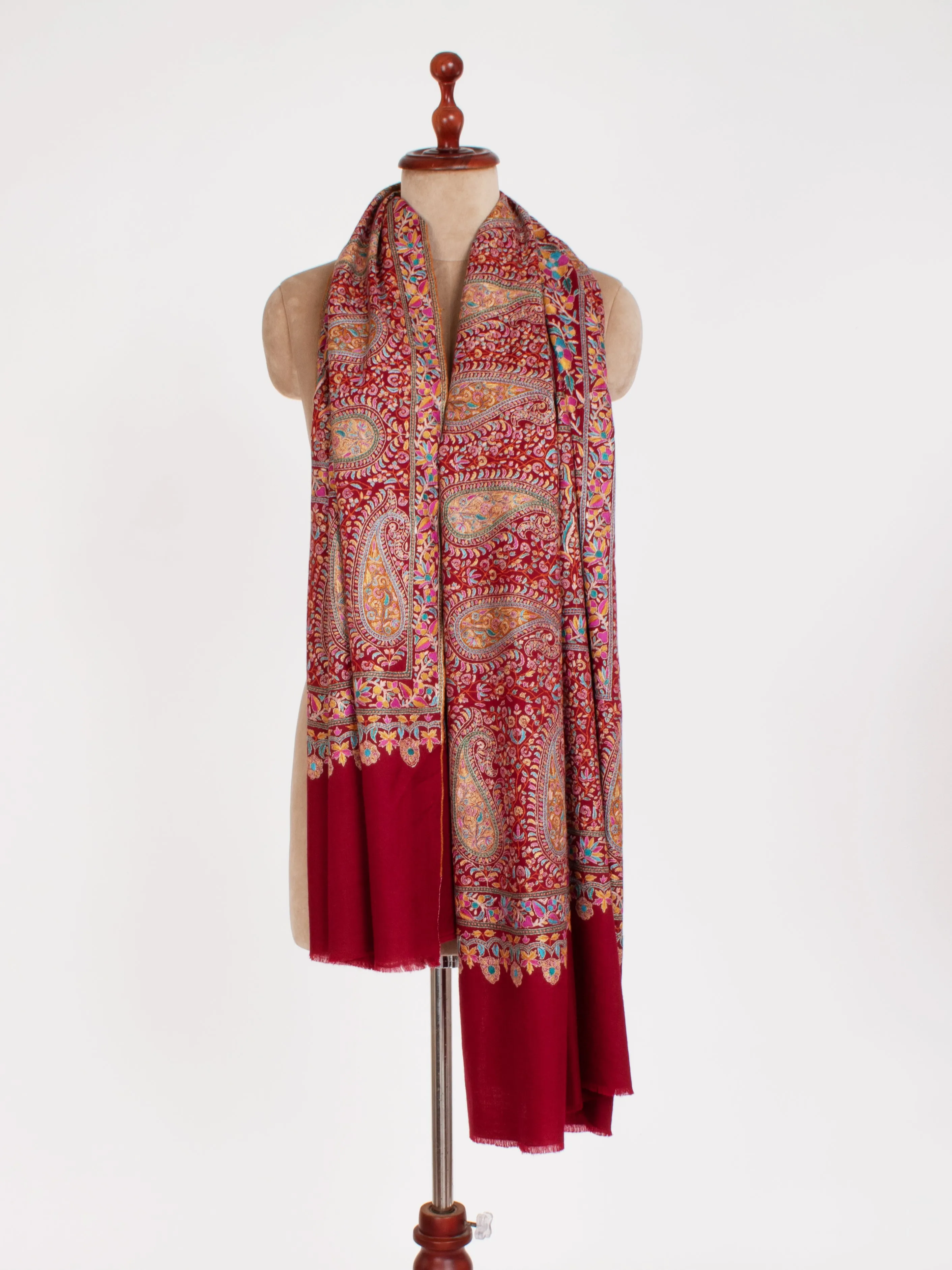 Maroon Sozni Bridal Jamavar Pashmina Shawl