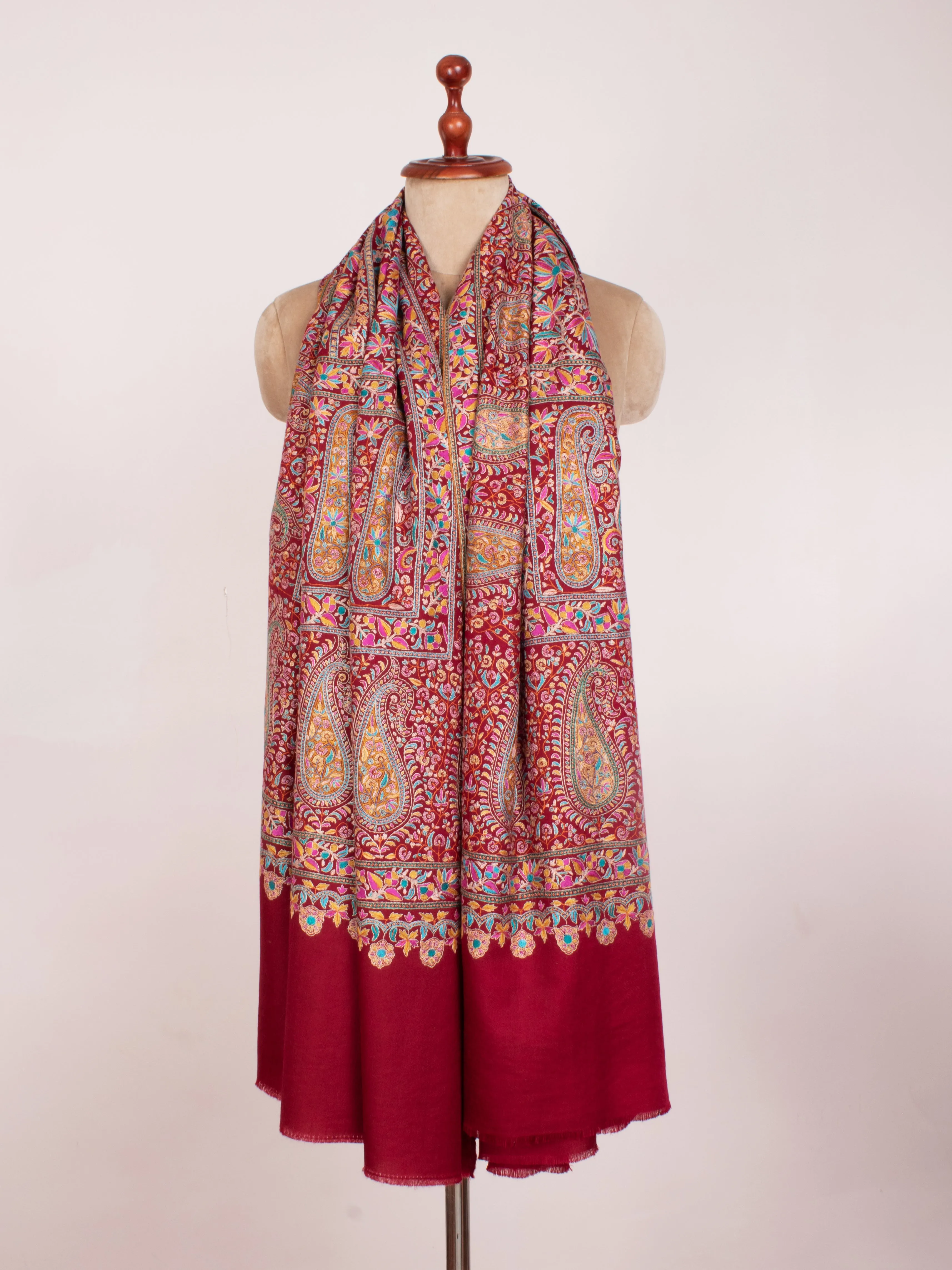 Maroon Sozni Bridal Jamavar Pashmina Shawl