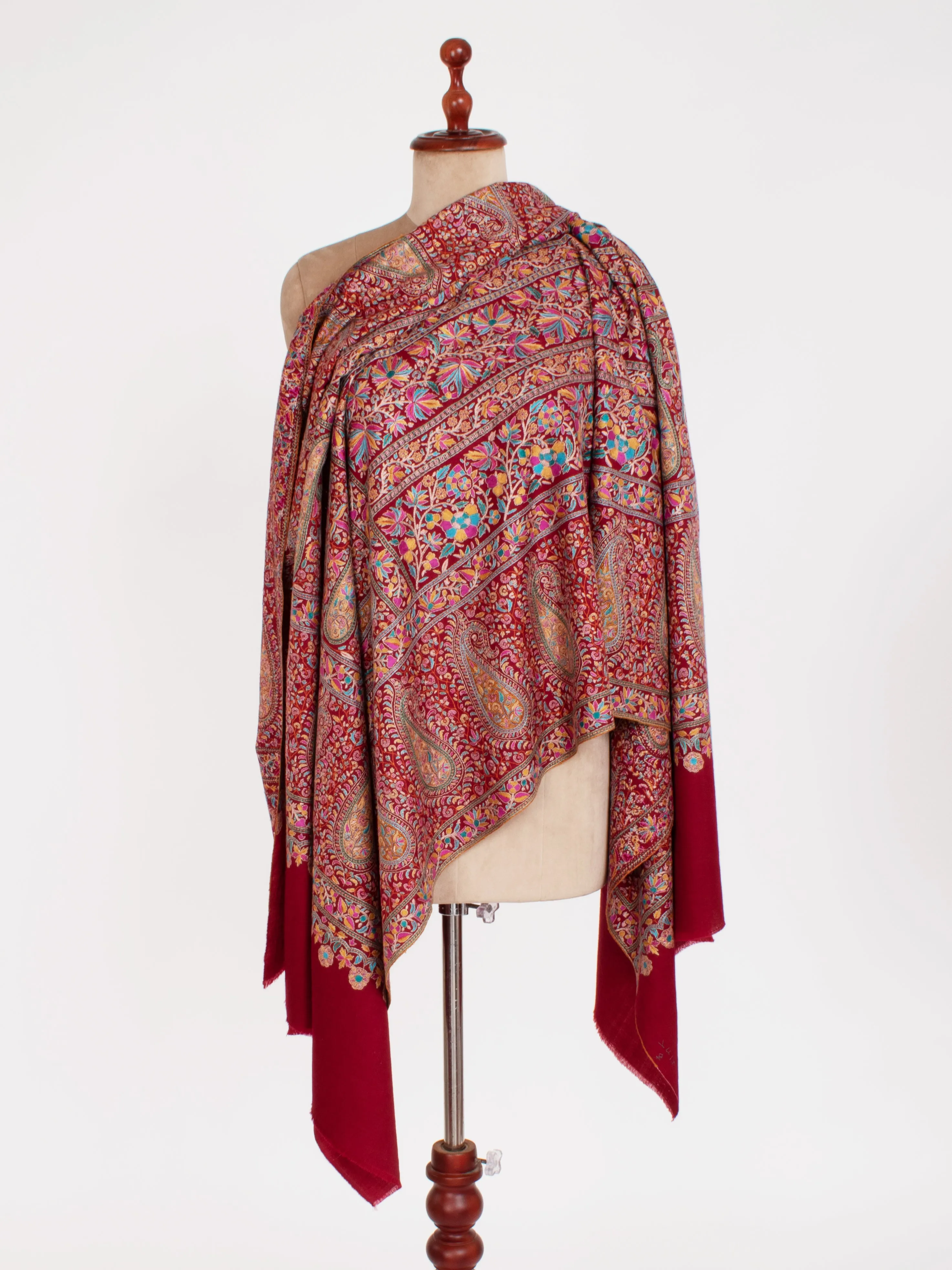 Maroon Sozni Bridal Jamavar Pashmina Shawl