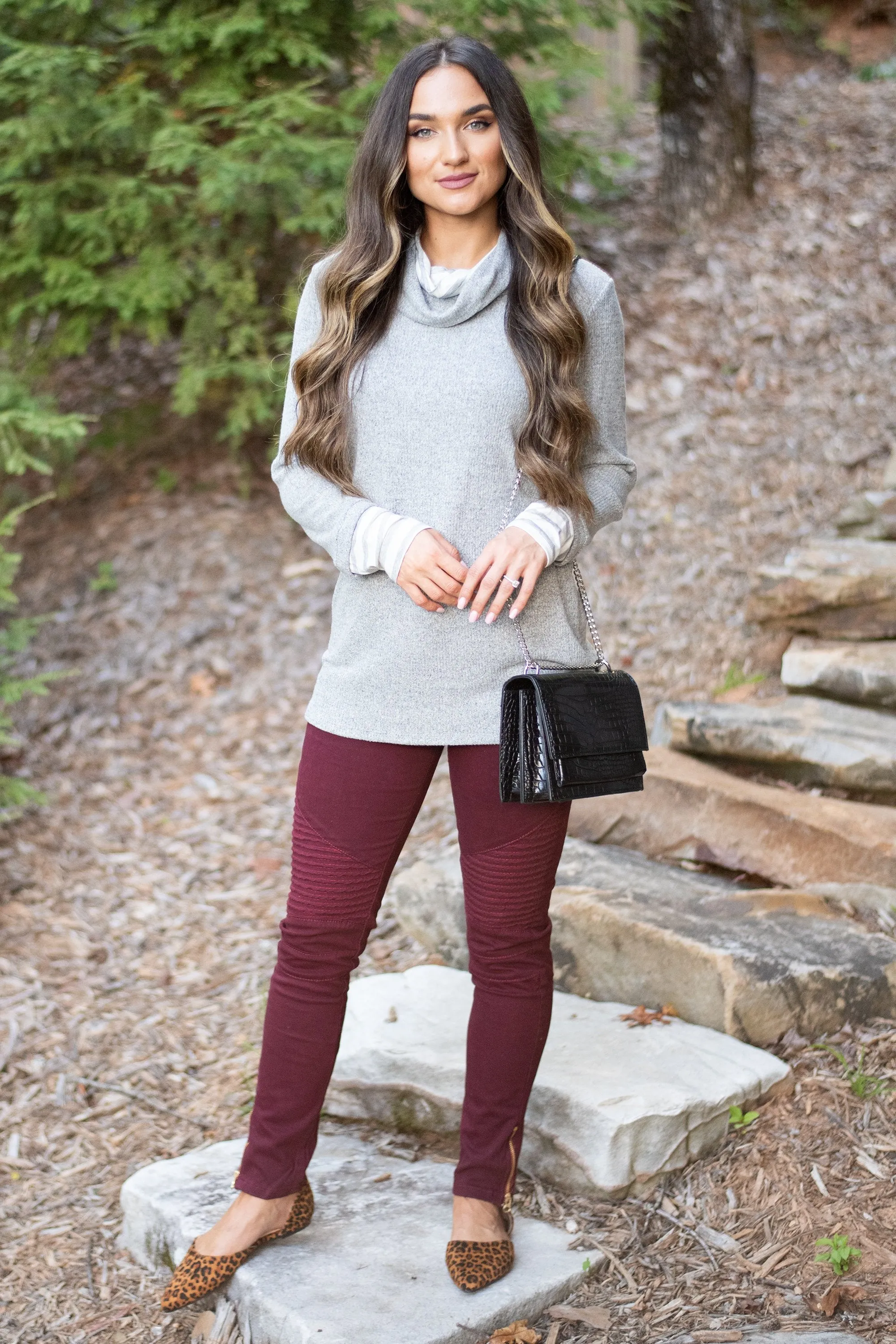 Meet You Here Heather Gray Cowl Neck Sweater