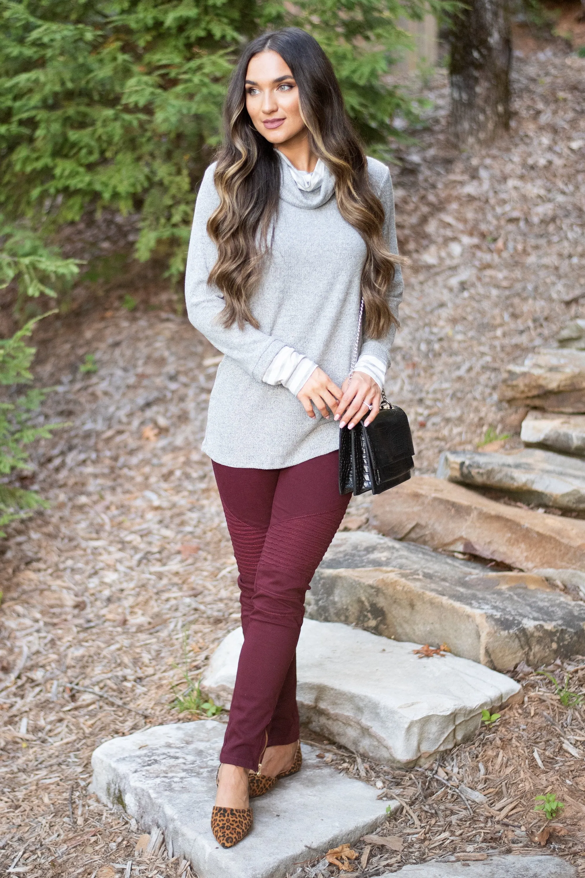 Meet You Here Heather Gray Cowl Neck Sweater