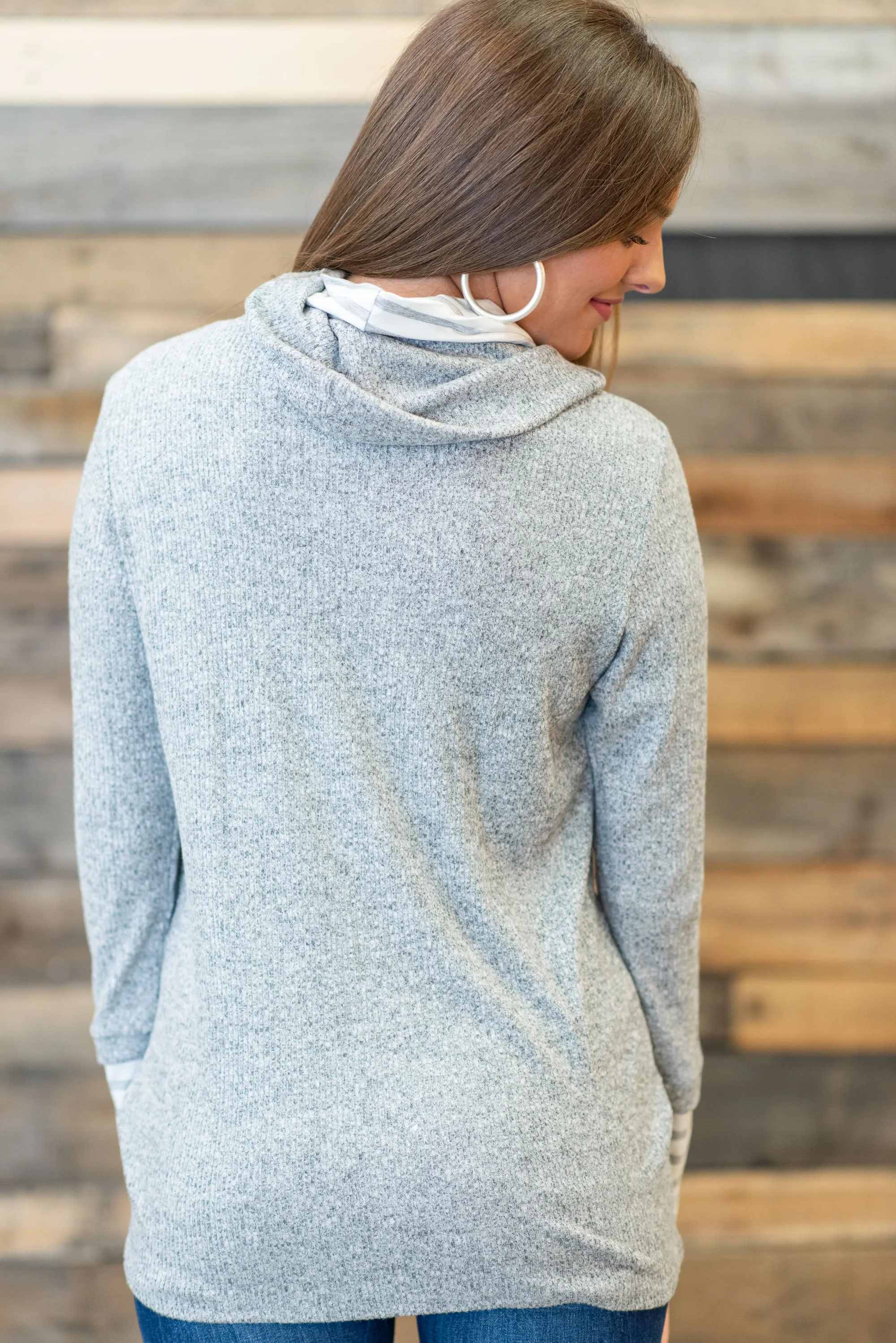 Meet You Here Heather Gray Cowl Neck Sweater