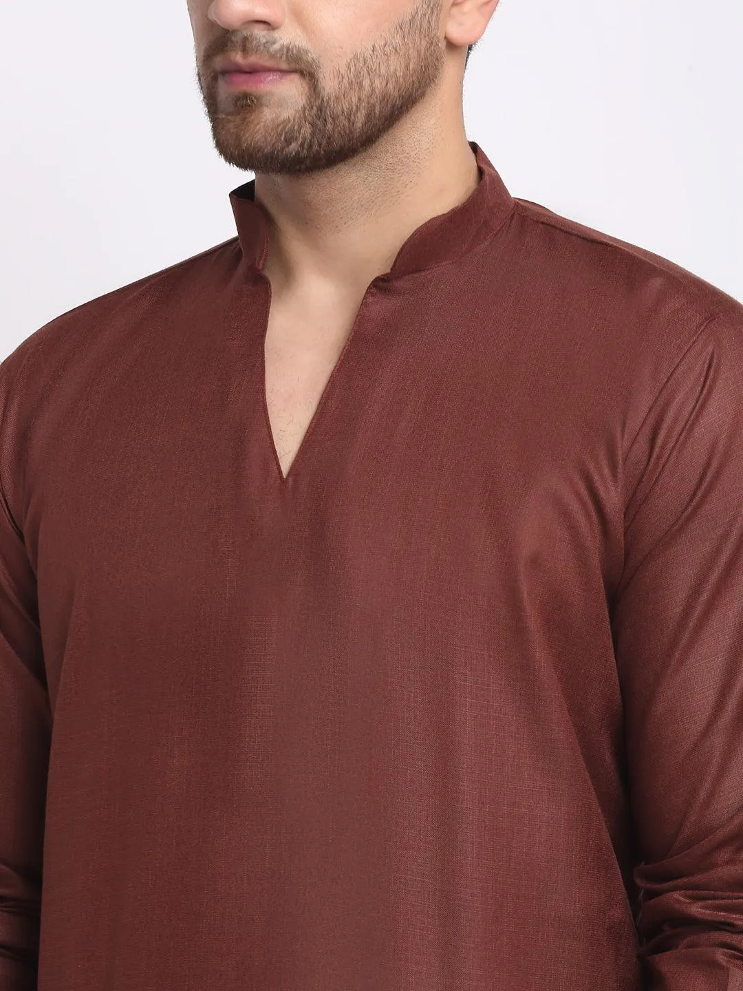 Men's Brown Solid Pathani Kurta With White Salwar - Benstoke