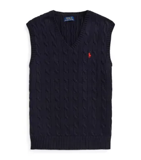 Men's Cable-Knit Cotton Sweater Vest Blue