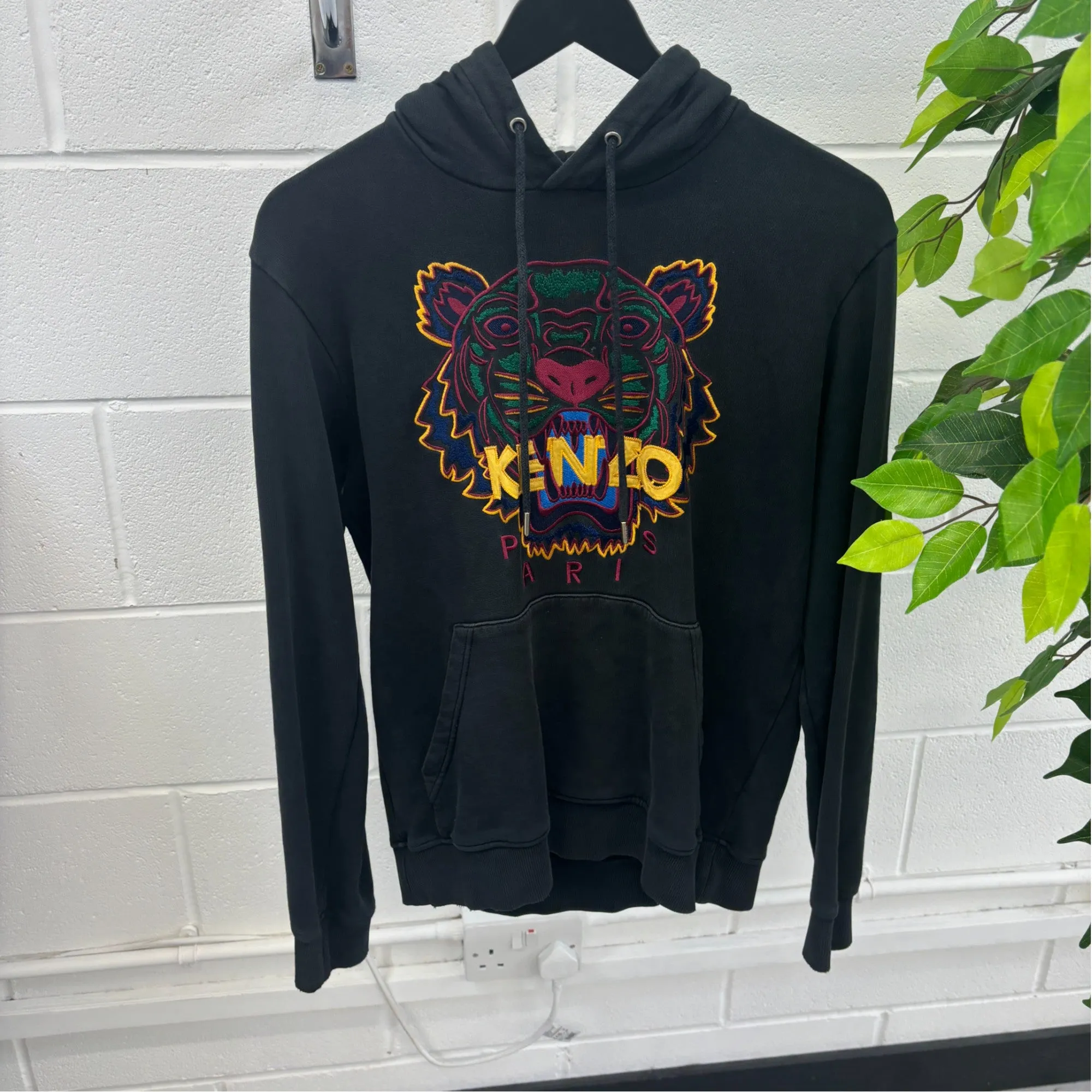 Men's Embroidered Tiger Hoodie Black Size S