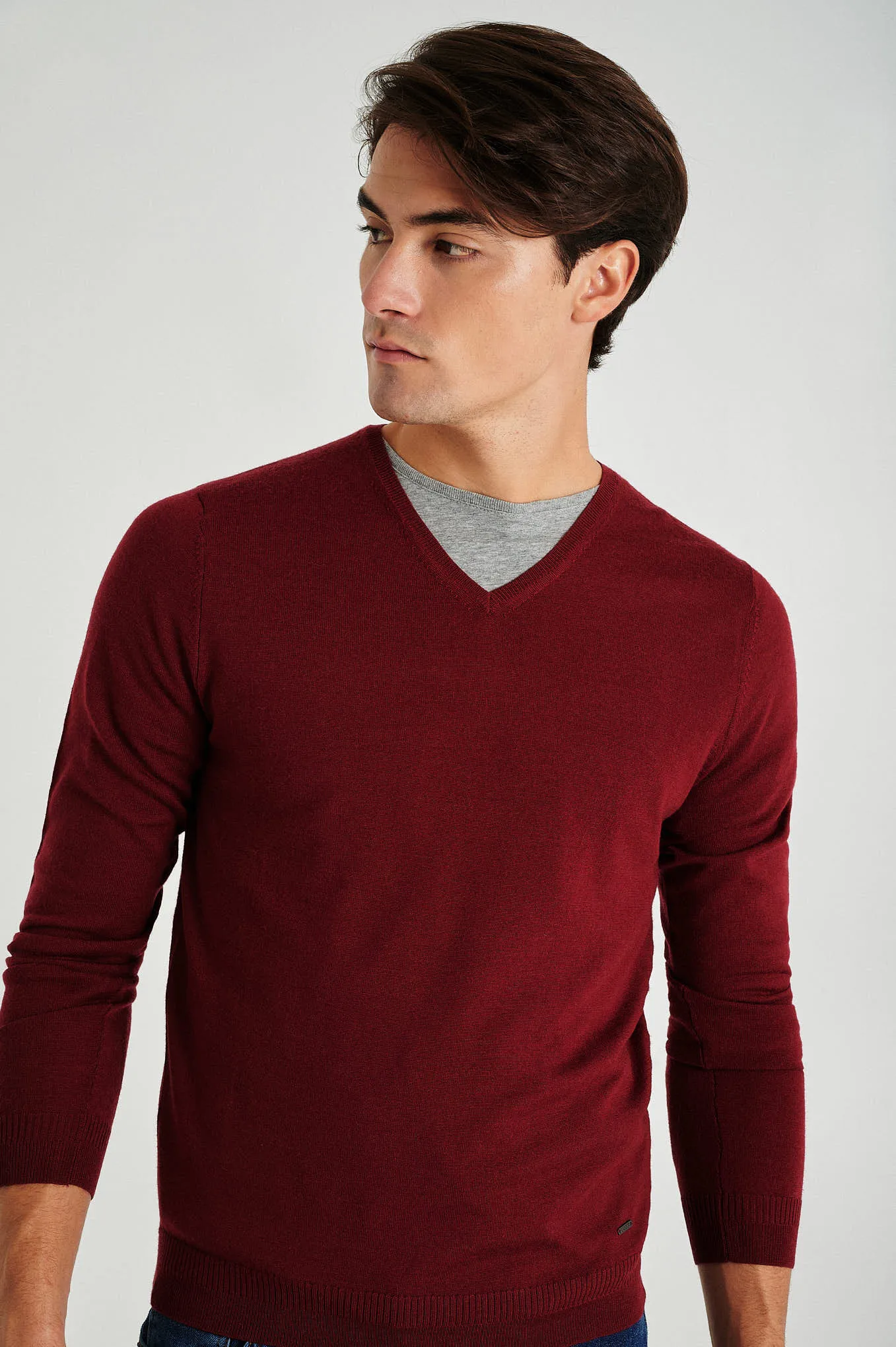 Men's extrafine merino wool V neck sweater