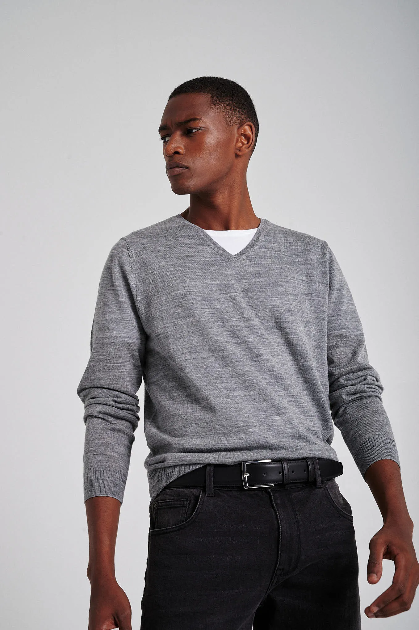 Men's extrafine merino wool V neck sweater