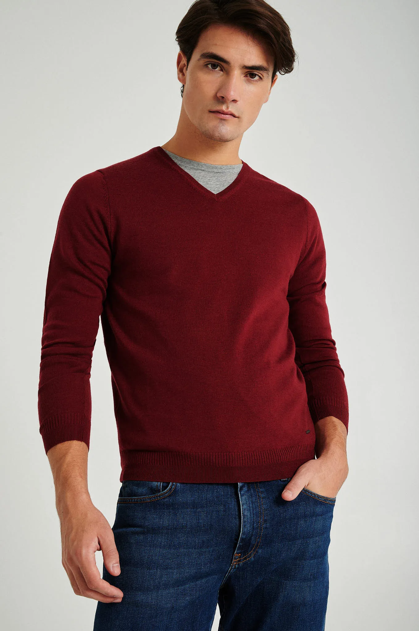 Men's extrafine merino wool V neck sweater