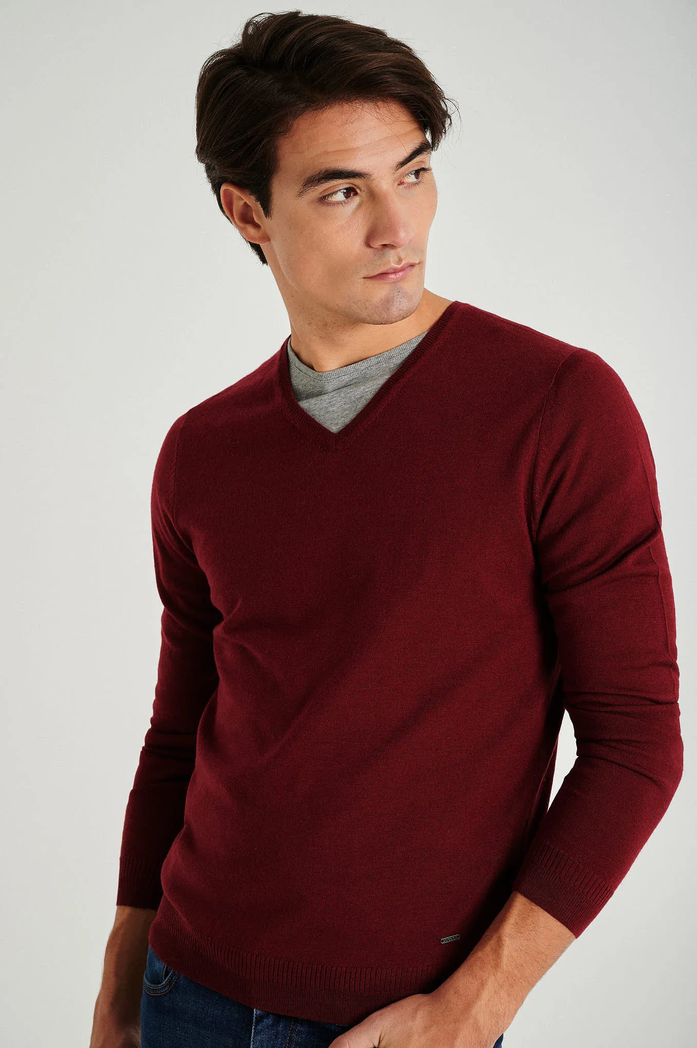 Men's extrafine merino wool V neck sweater