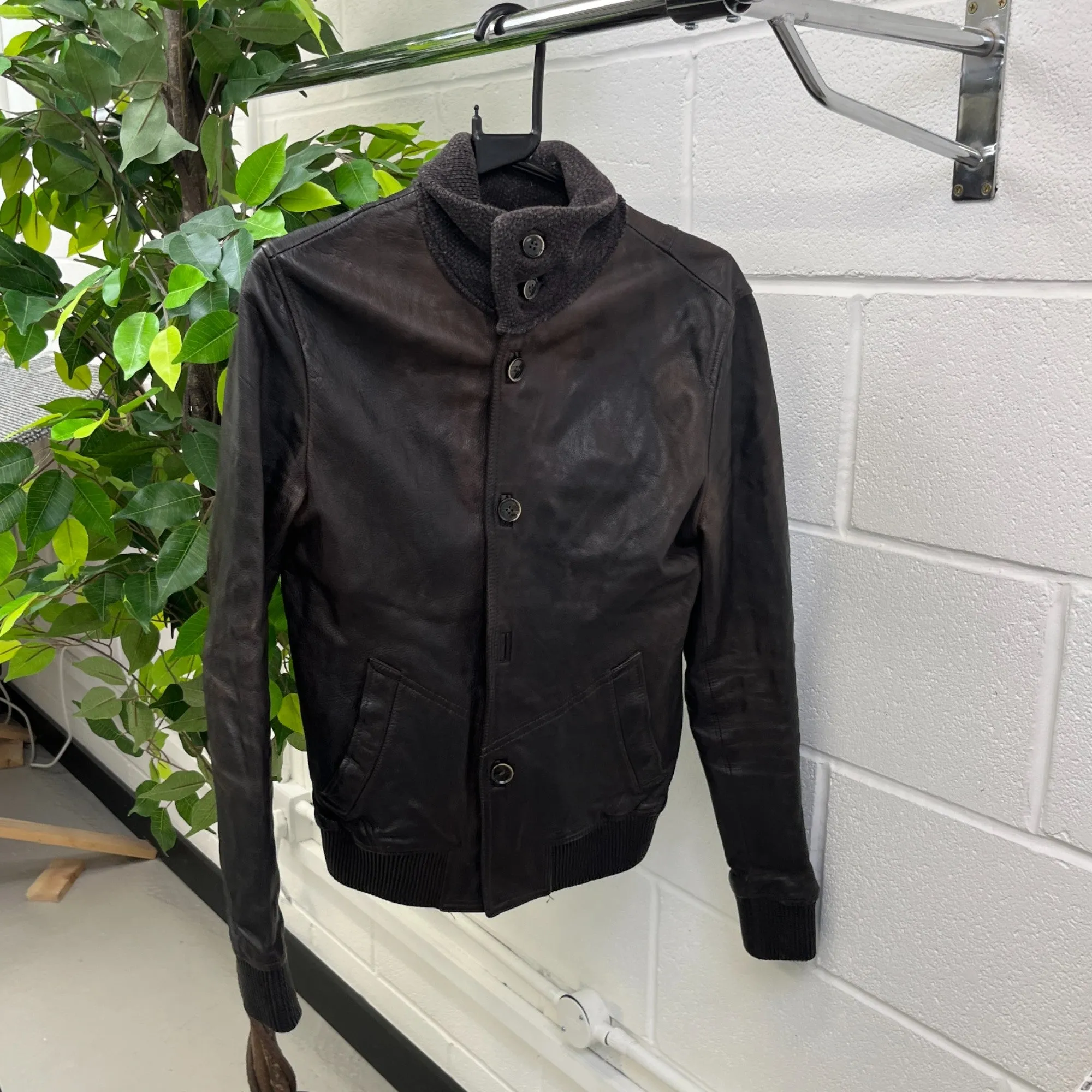 Men's Leather Jacket Brown Size IT 48 / M