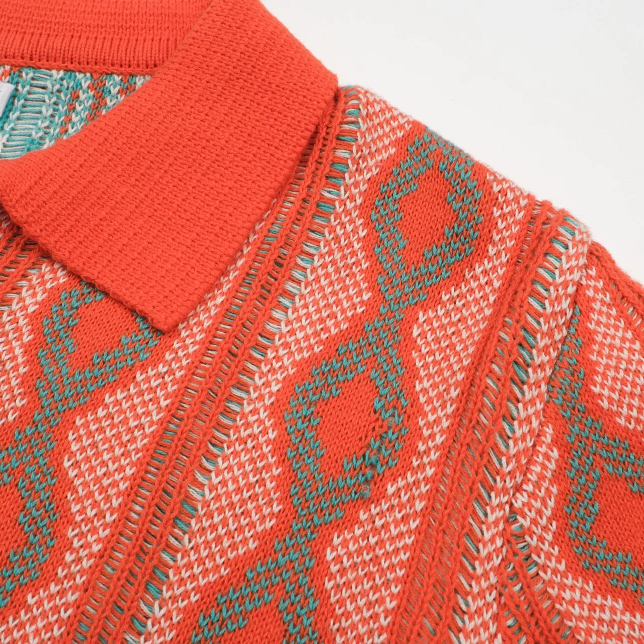 Men's Orange Jacquard Knitted Polo