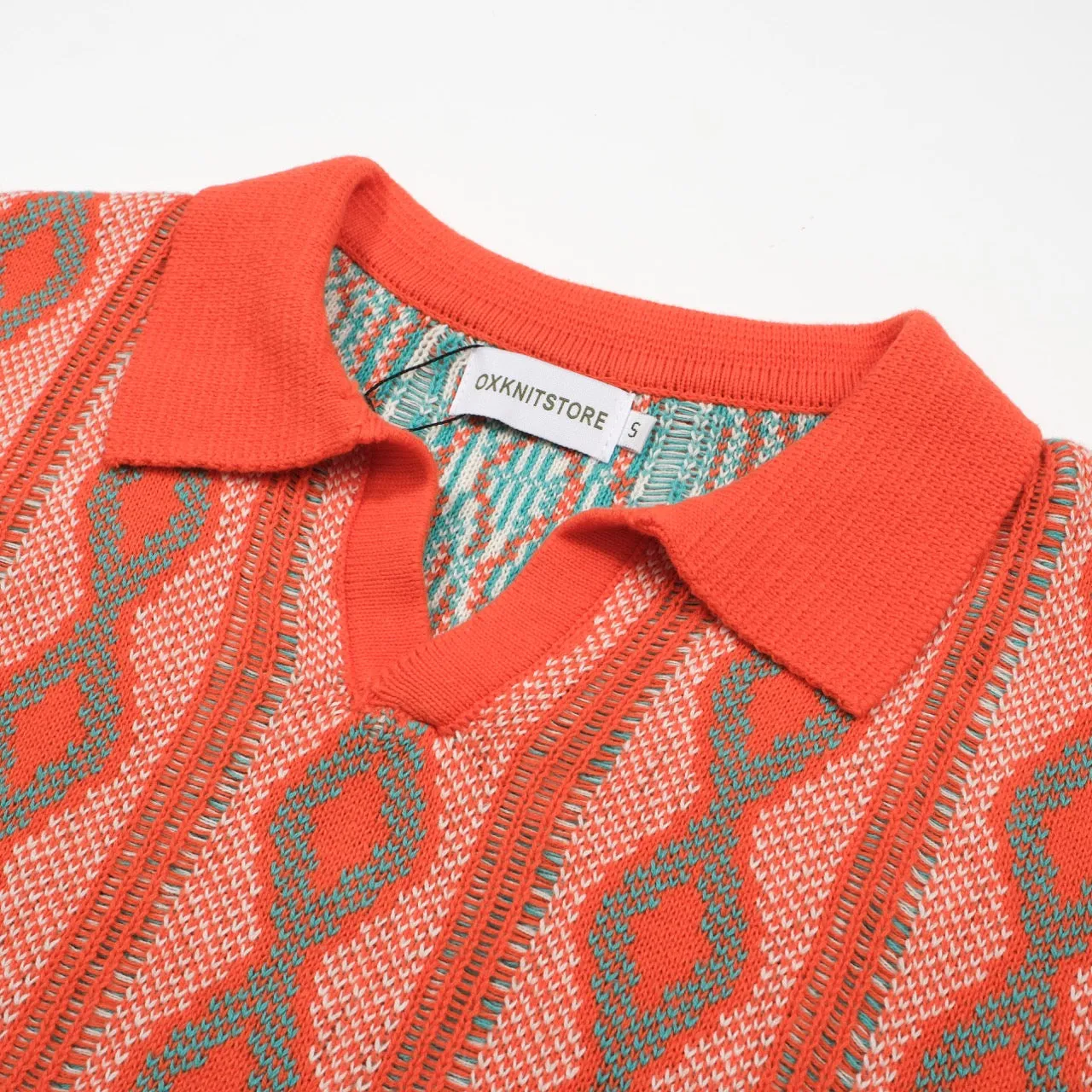 Men's Orange Jacquard Knitted Polo