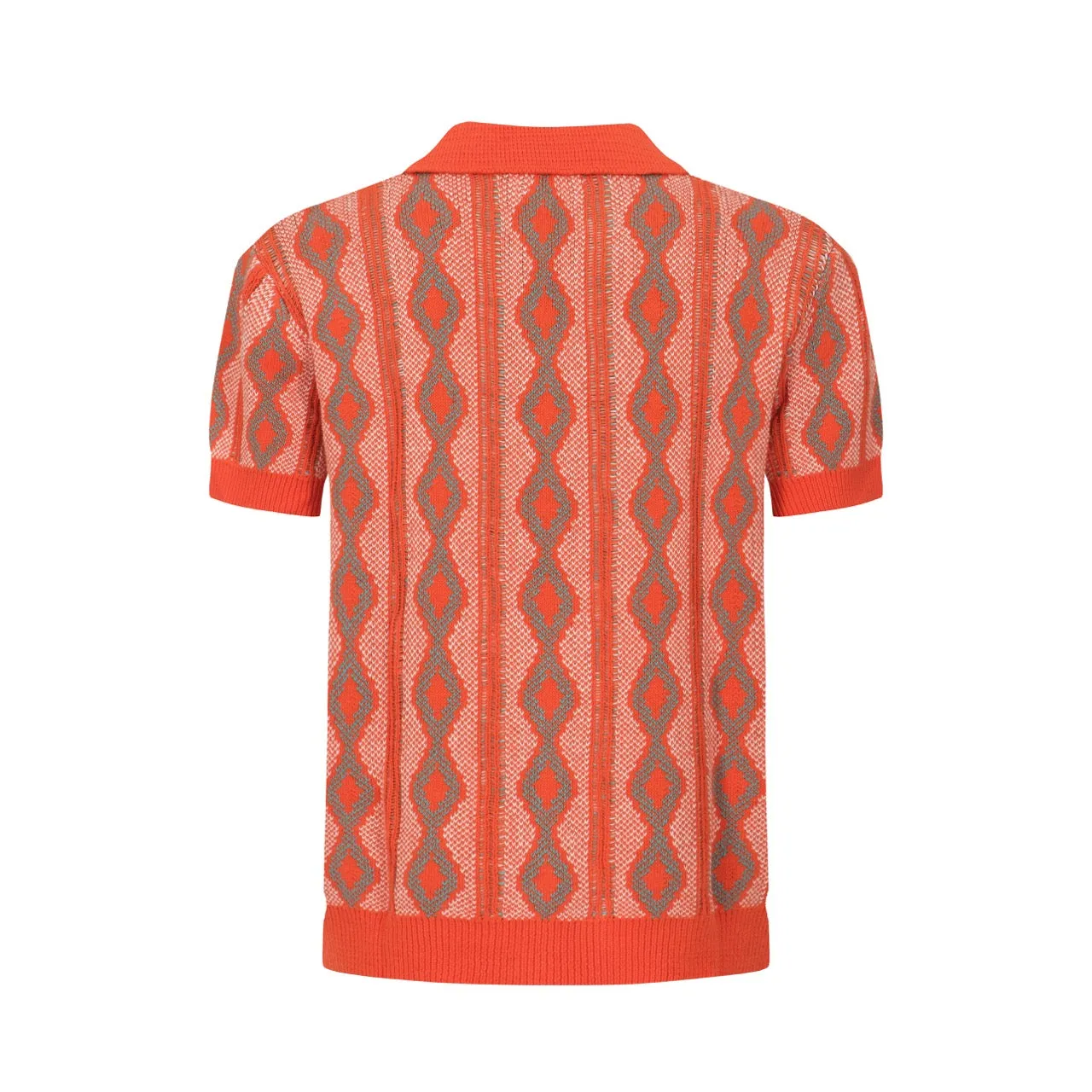 Men's Orange Jacquard Knitted Polo