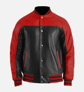 Men's Red & Black Leather Varsity Jacket