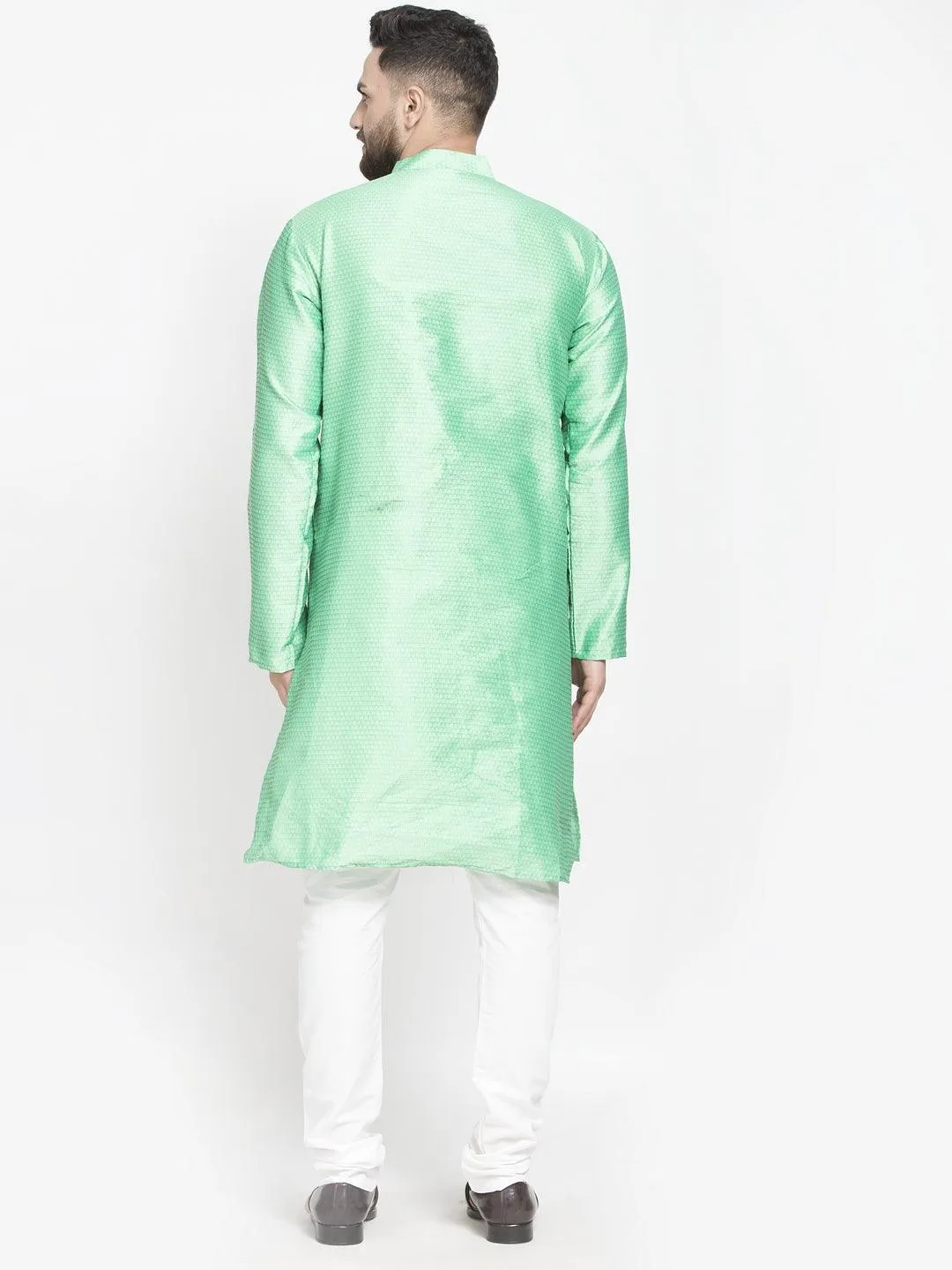 Men's Sea Green Self Design Kurta With White Churidaar Pyjama - Benstoke