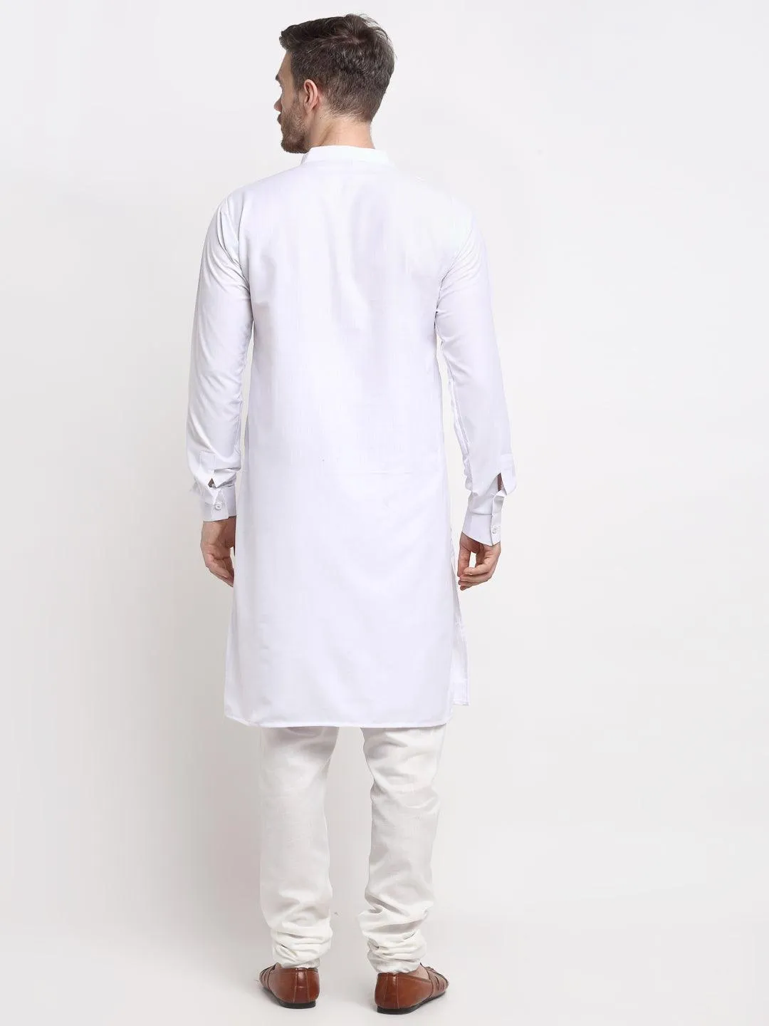 Men's White Pintuck Design Kurta With Churidaar Pyjama - Benstoke