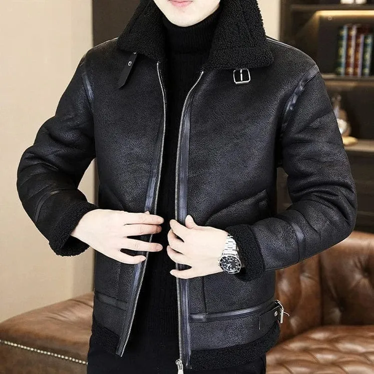 Men's Winter Motorcycle Leather Jacket – Plus Velvet Padded, Fur-Lined Warm Casual Overcoat