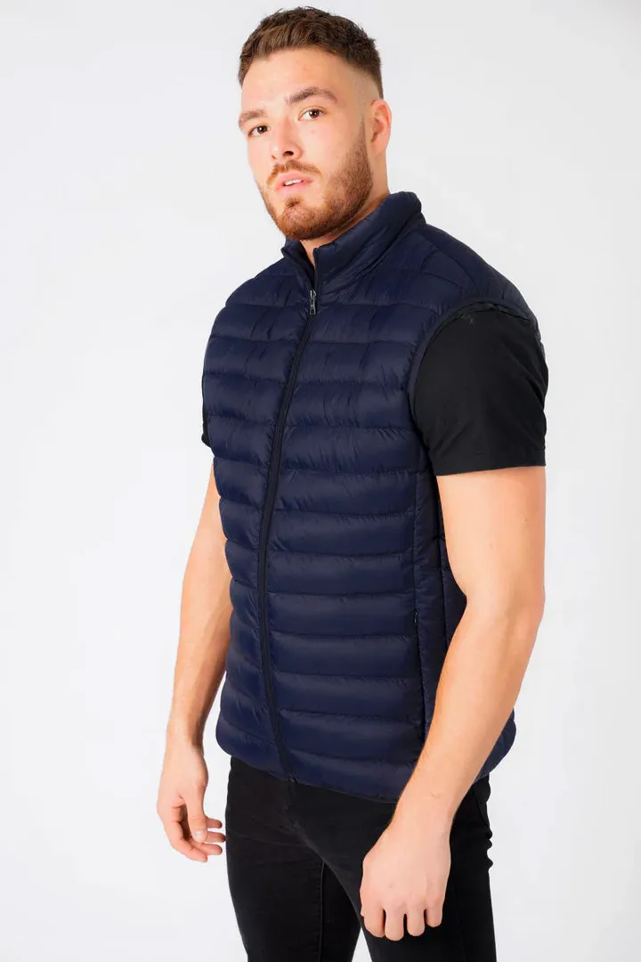 Mentari Quilted Puffer Gilet with Fleece Lined Collar in Sky Captain Navy - Tokyo Laundry