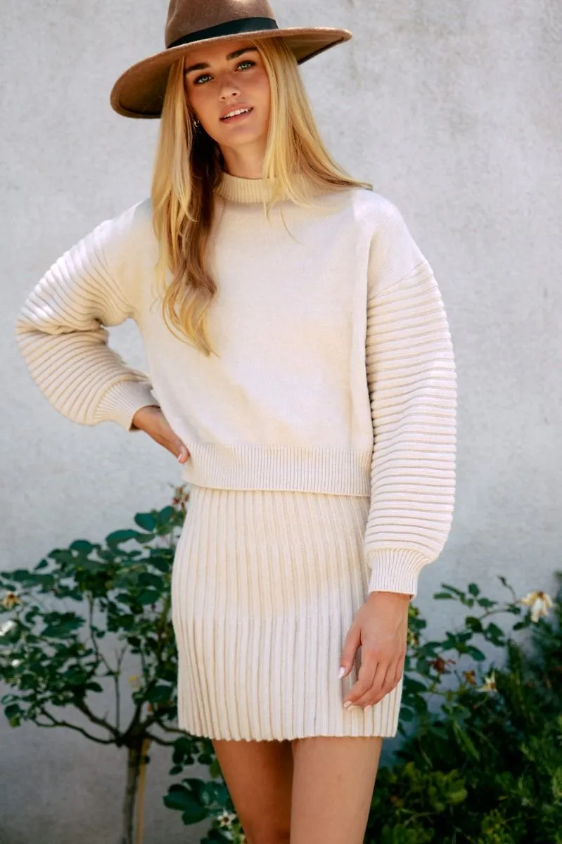 Neutral Pleat Sweater Skirt