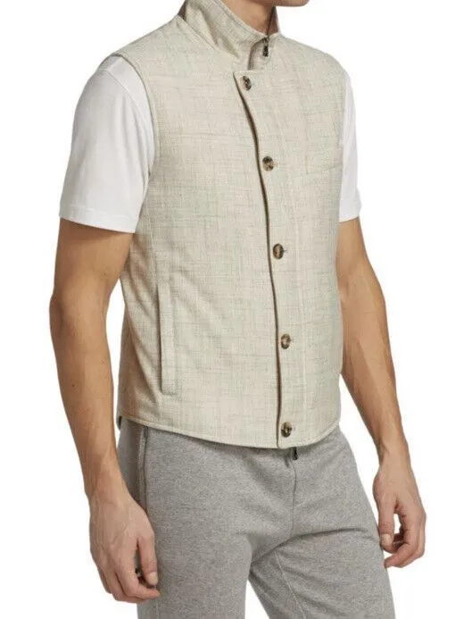 New $2500 Isaia Mens Vest Gilet Beige 42 US ( 52 Eu ) Italy