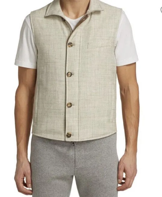 New $2500 Isaia Mens Vest Gilet Beige 42 US ( 52 Eu ) Italy