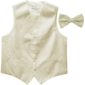 New Men's Formal Vest Tuxedo Waistcoat_bowtie paisley pattern wedding ivory