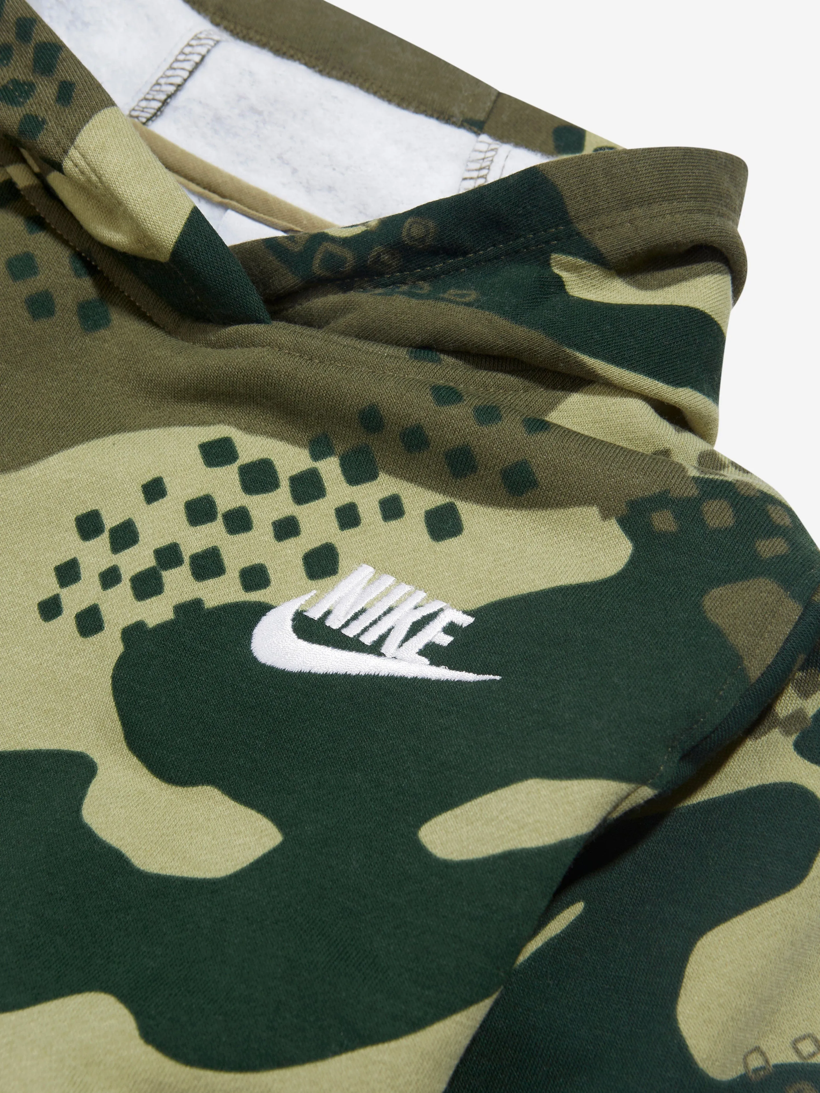 Nike Boys NSW Club Camo Hoodie in Green