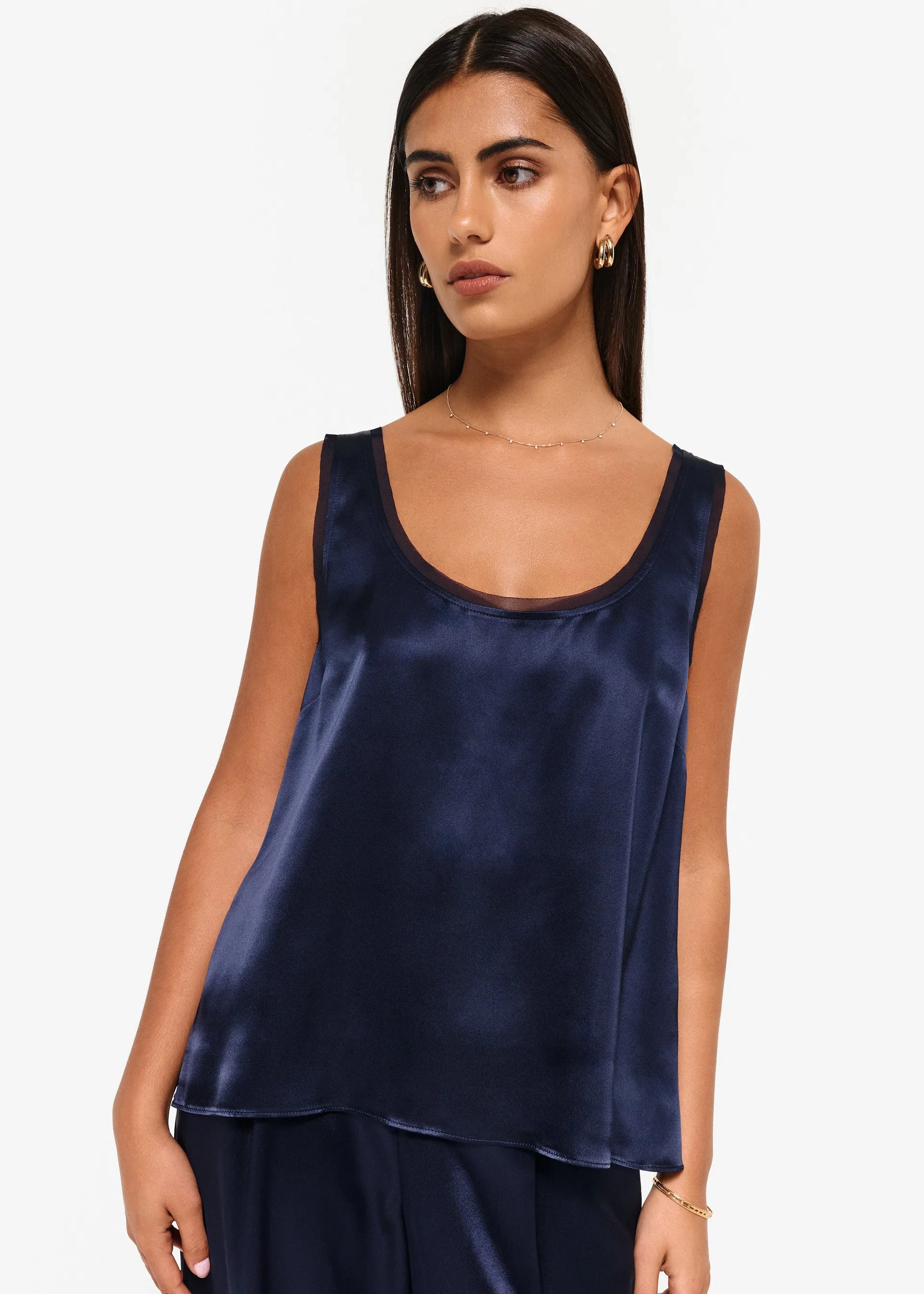 Nilou Chiffon Trim Camisole Navy