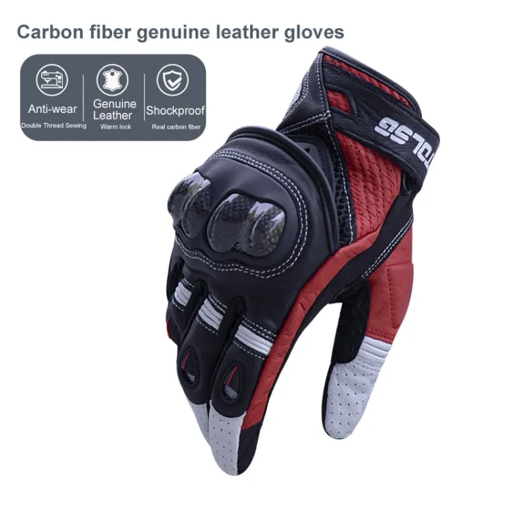 One Pair Genuine Leather Motorcycle Gloves with Carbon Fiber Hard Knuckle Touch Screen, Size:L(Black)