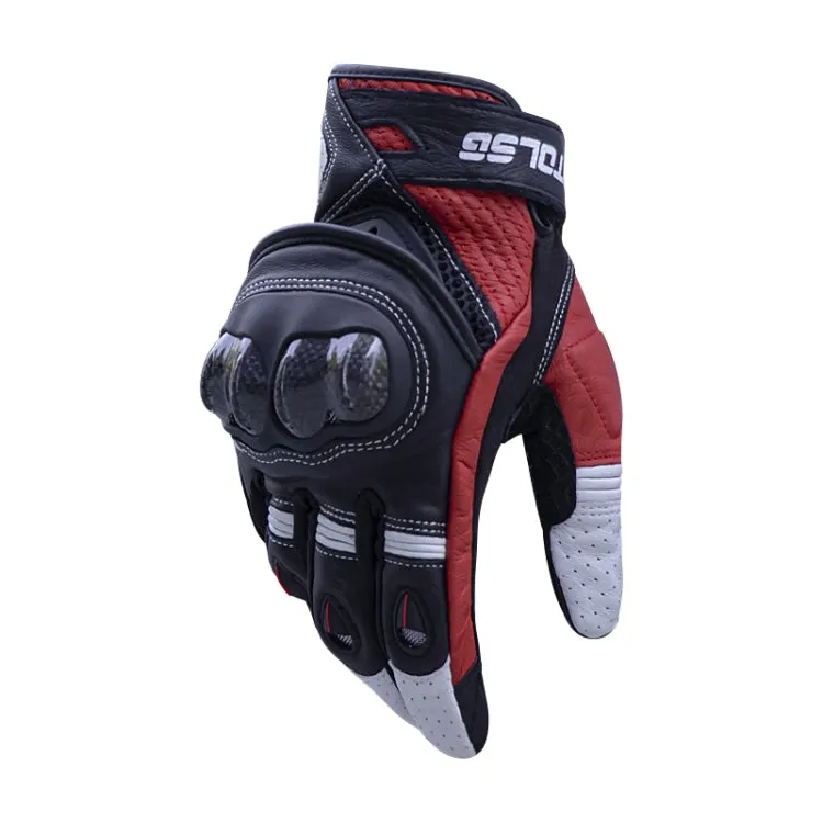 One Pair Genuine Leather Motorcycle Gloves with Carbon Fiber Hard Knuckle Touch Screen, Size:L(Black)