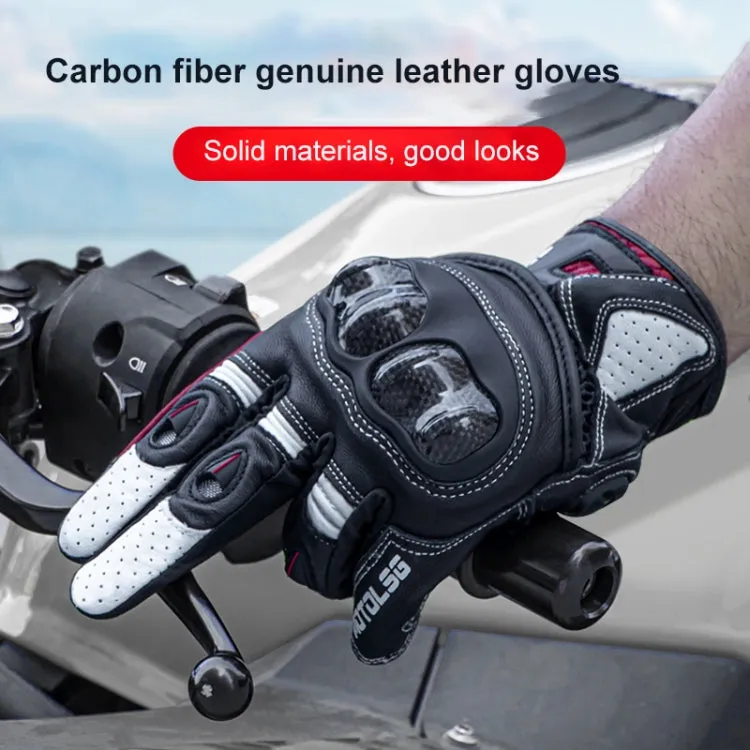 One Pair Genuine Leather Motorcycle Gloves with Carbon Fiber Hard Knuckle Touch Screen, Size:L(Black)