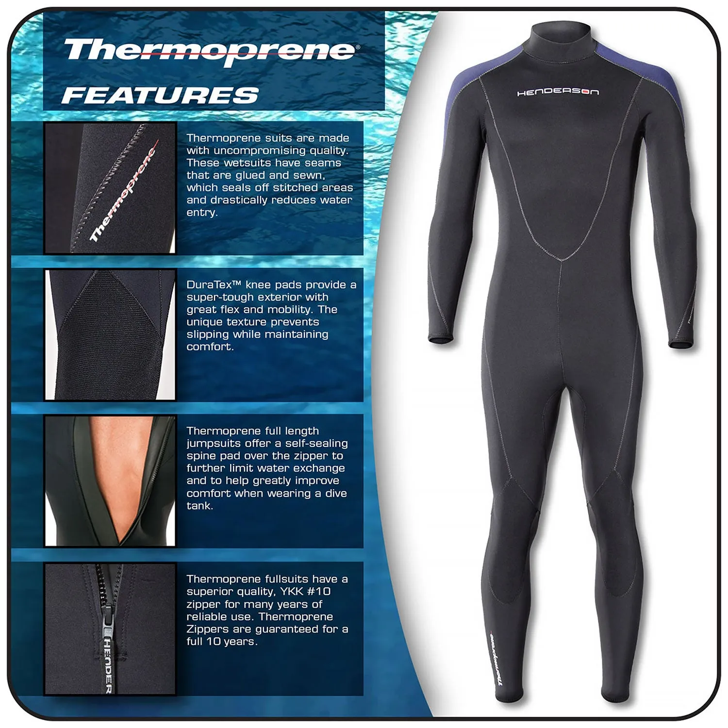 Open Box Henderson Man Thermoprene Jumpsuit (Back Zip) 5mm Scuba Wetsuit - Black / Blue - Large