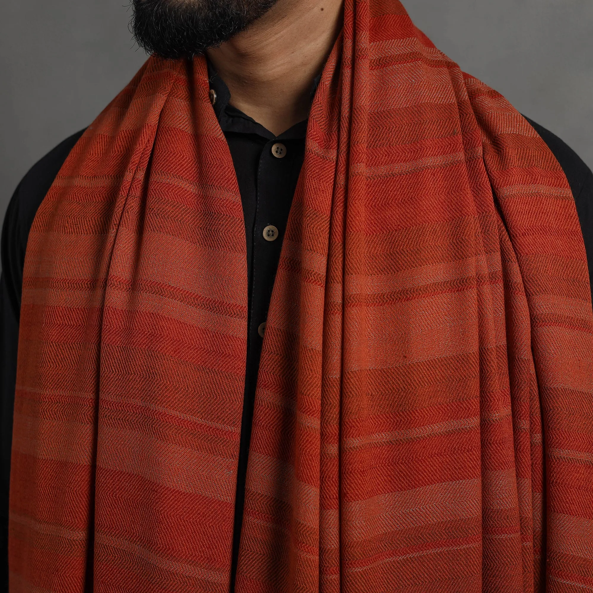 Orange - Kumaun Handwoven Pure Merino Wool Shawl for Men 11