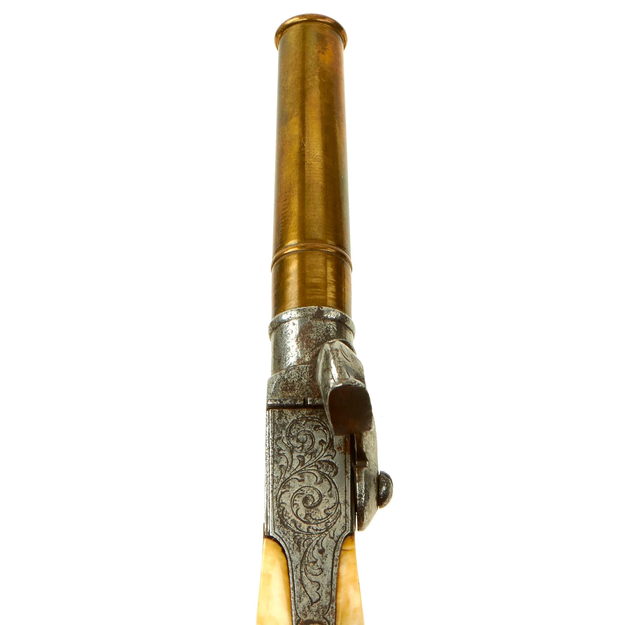 Original Belgian Brass Barreled Vest Percussion Pistol marked to P. LaVaelt - Rio de Janeiro with Ivory Grip