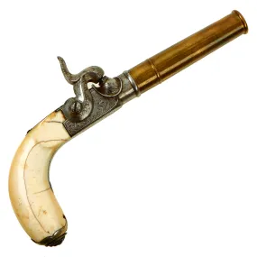 Original Belgian Brass Barreled Vest Percussion Pistol marked to P. LaVaelt - Rio de Janeiro with Ivory Grip