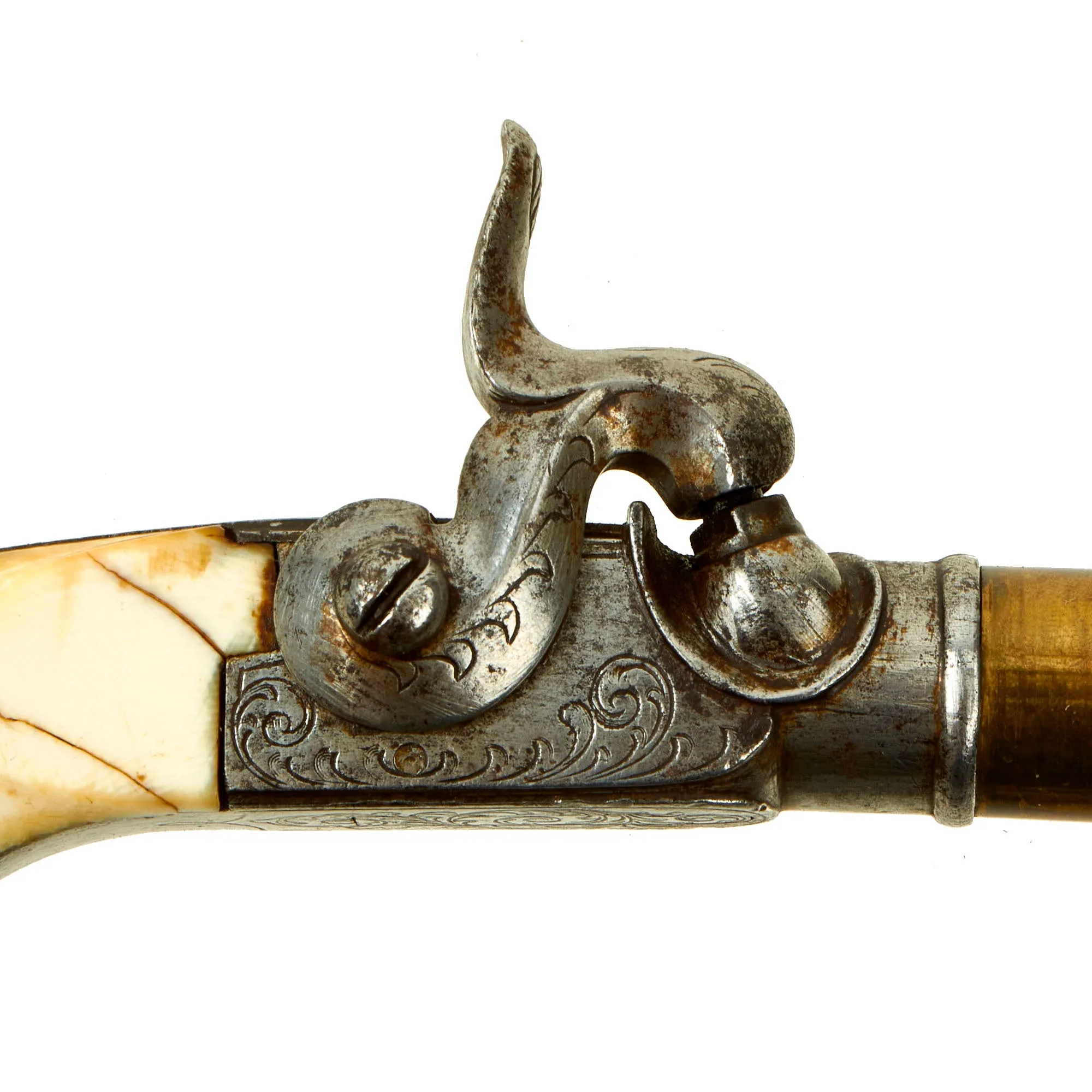 Original Belgian Brass Barreled Vest Percussion Pistol marked to P. LaVaelt - Rio de Janeiro with Ivory Grip