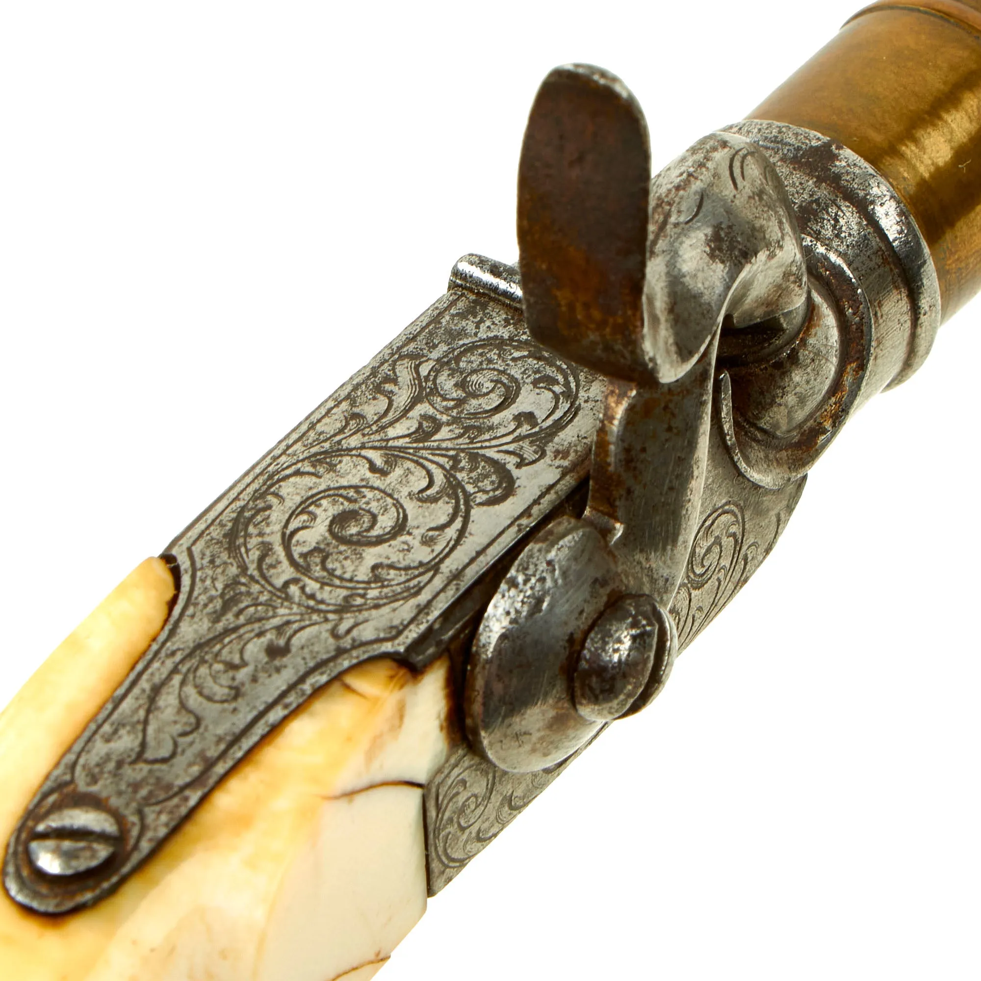 Original Belgian Brass Barreled Vest Percussion Pistol marked to P. LaVaelt - Rio de Janeiro with Ivory Grip