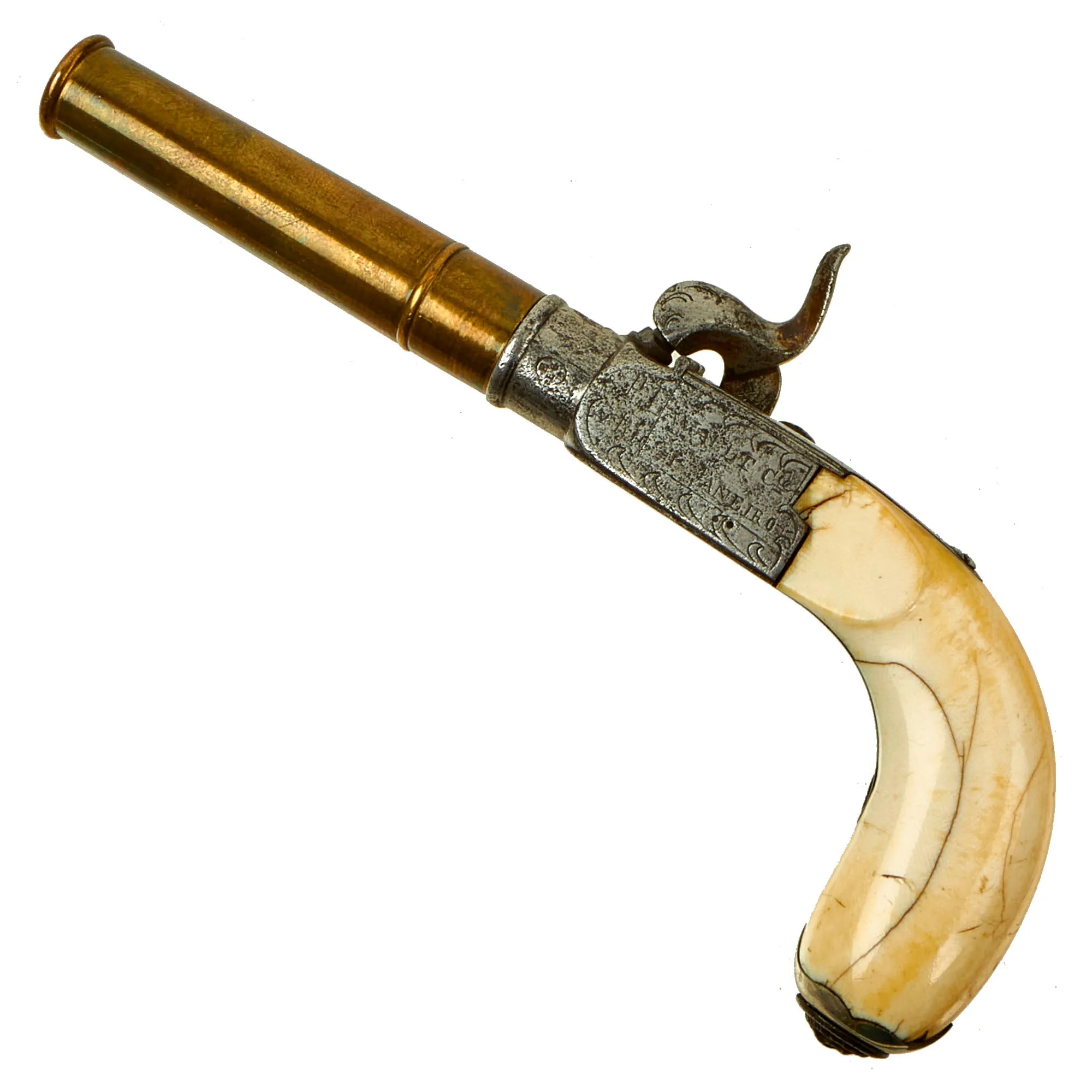 Original Belgian Brass Barreled Vest Percussion Pistol marked to P. LaVaelt - Rio de Janeiro with Ivory Grip