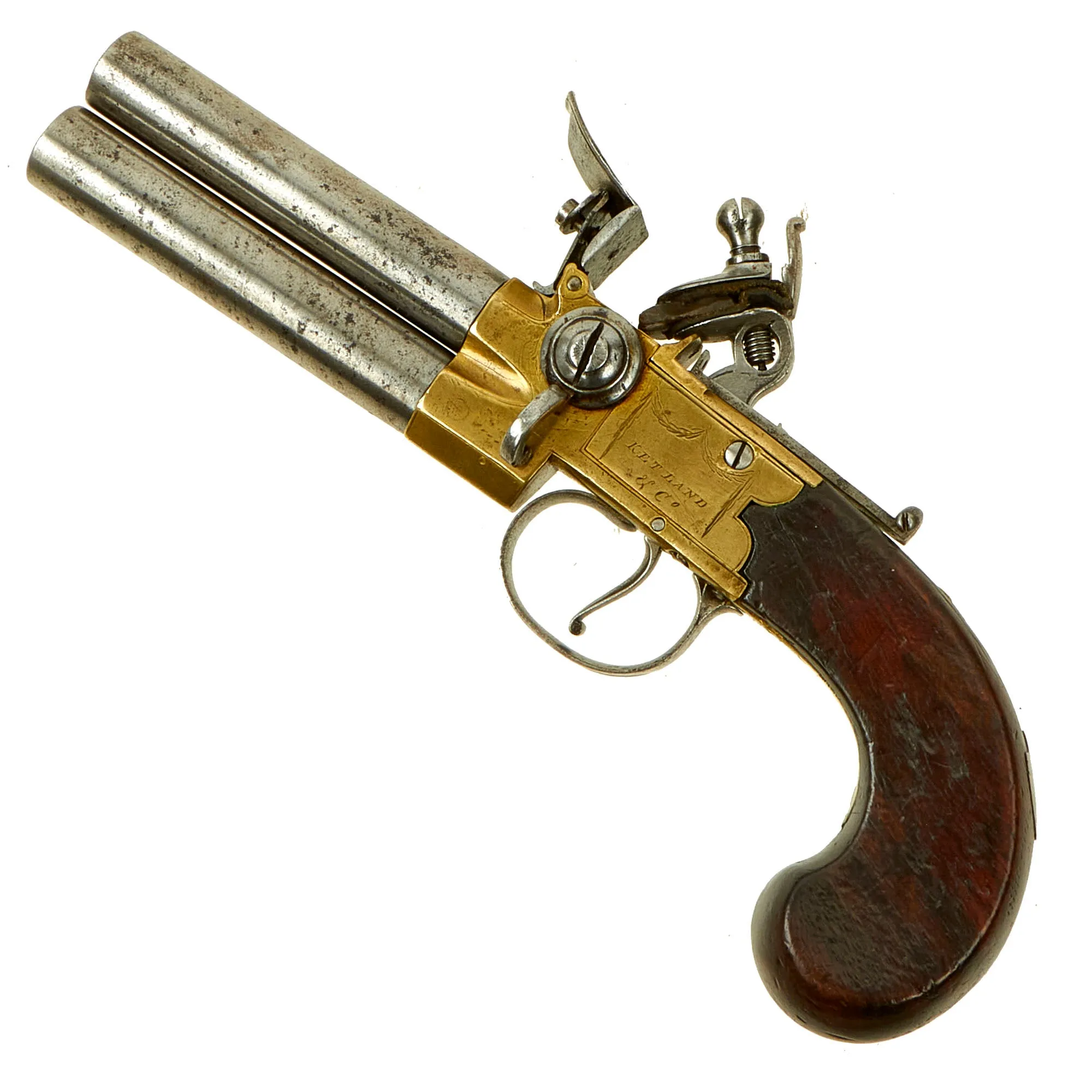 Original British Brass Framed Over & Under Flintlock Double Barrel Tap Action Pistol by Ketland & Co. - circa 1800