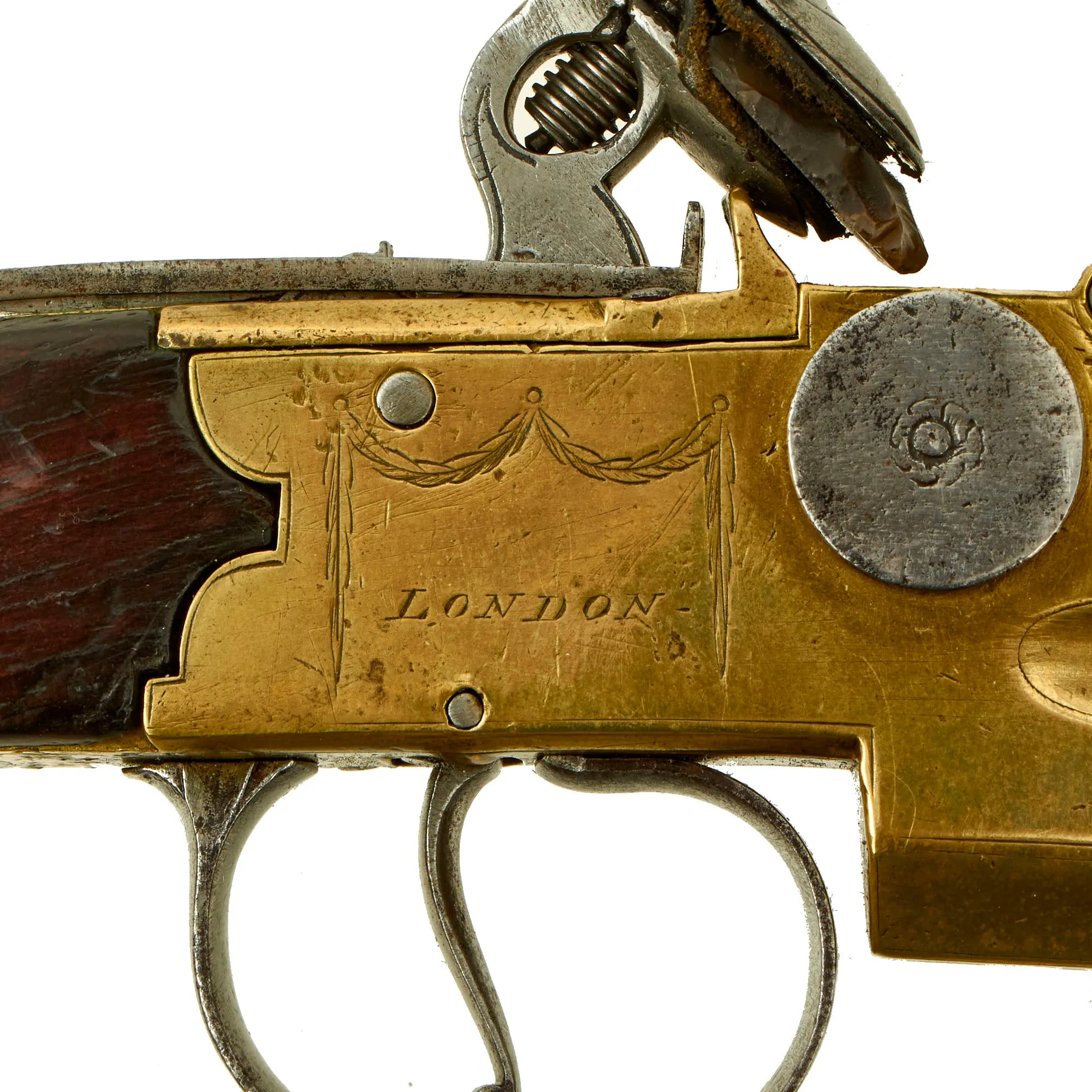 Original British Brass Framed Over & Under Flintlock Double Barrel Tap Action Pistol by Ketland & Co. - circa 1800