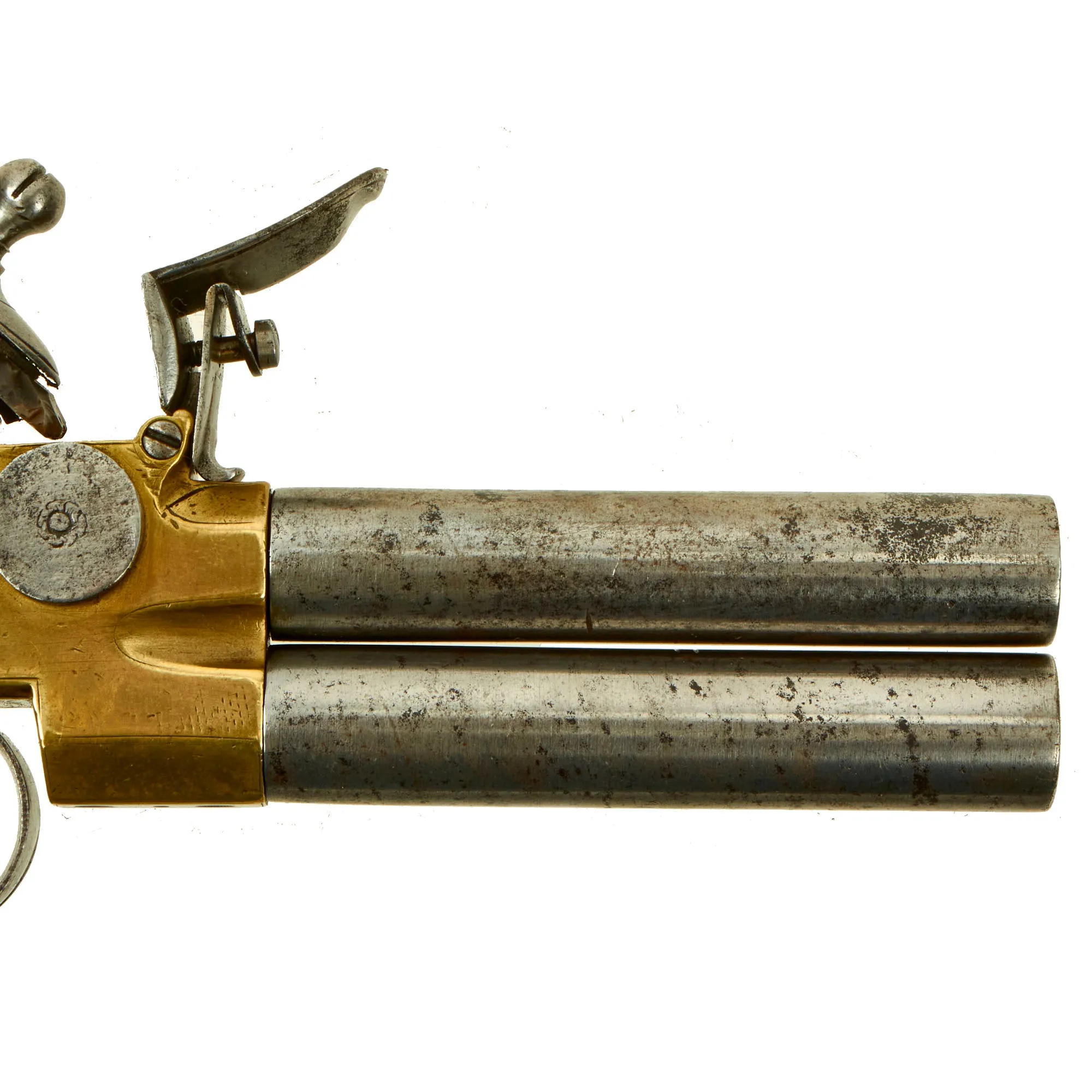 Original British Brass Framed Over & Under Flintlock Double Barrel Tap Action Pistol by Ketland & Co. - circa 1800