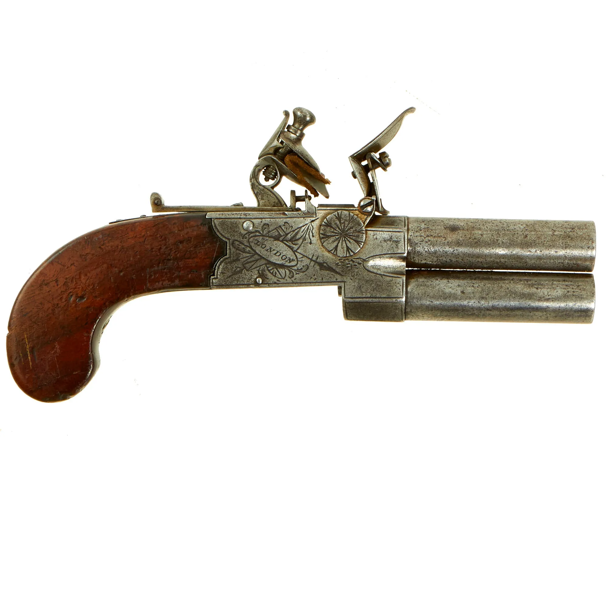 Original British Over & Under Flintlock Double Barrel Tap Action Pistol by G. Sturman of London c. 1820