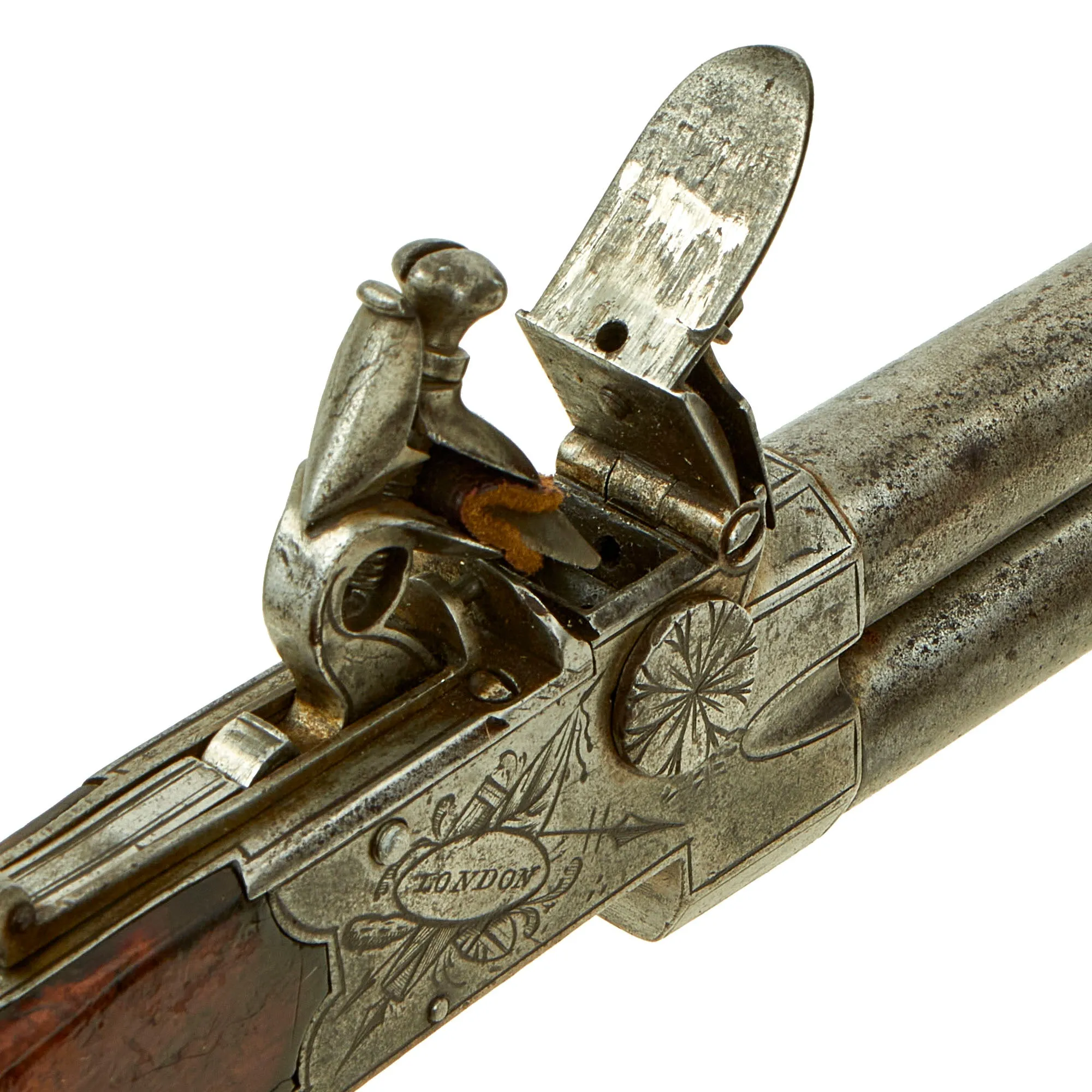 Original British Over & Under Flintlock Double Barrel Tap Action Pistol by G. Sturman of London c. 1820