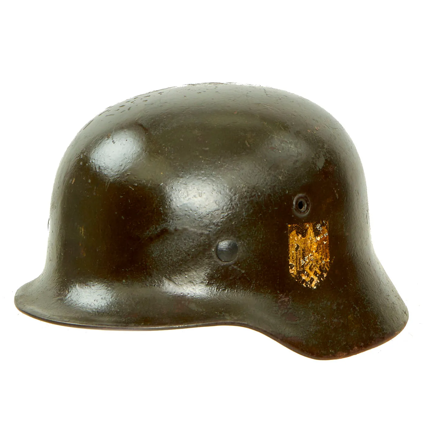 Original German WWII Army Heer M40 Single Decal Steel Helmet with Damaged Liner - EF64