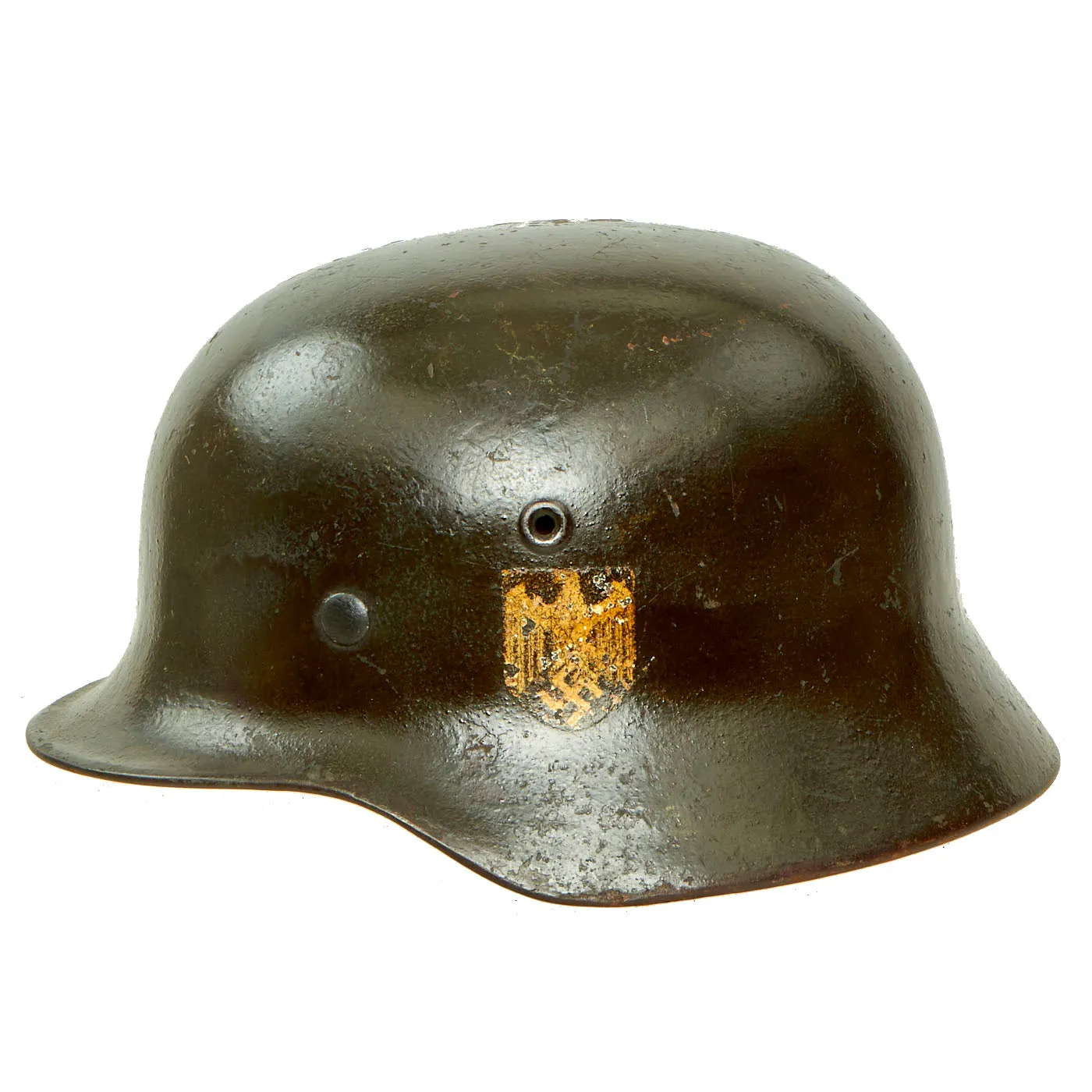 Original German WWII Army Heer M40 Single Decal Steel Helmet with Damaged Liner - EF64