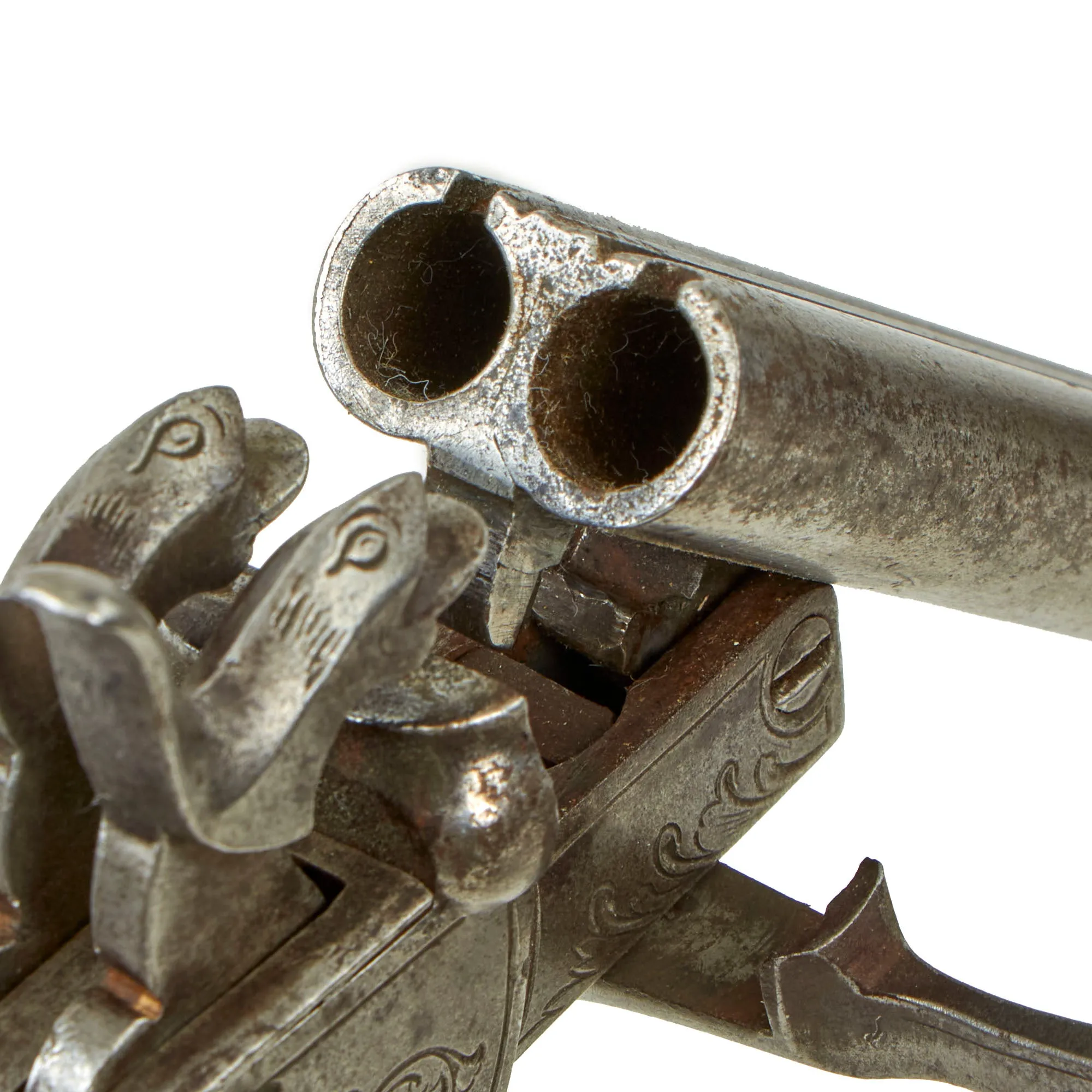 Original U.S. Civil War Era French Style 9mm Pinfire Double Barrel Pistol with Under Lever Breech - circa 1855