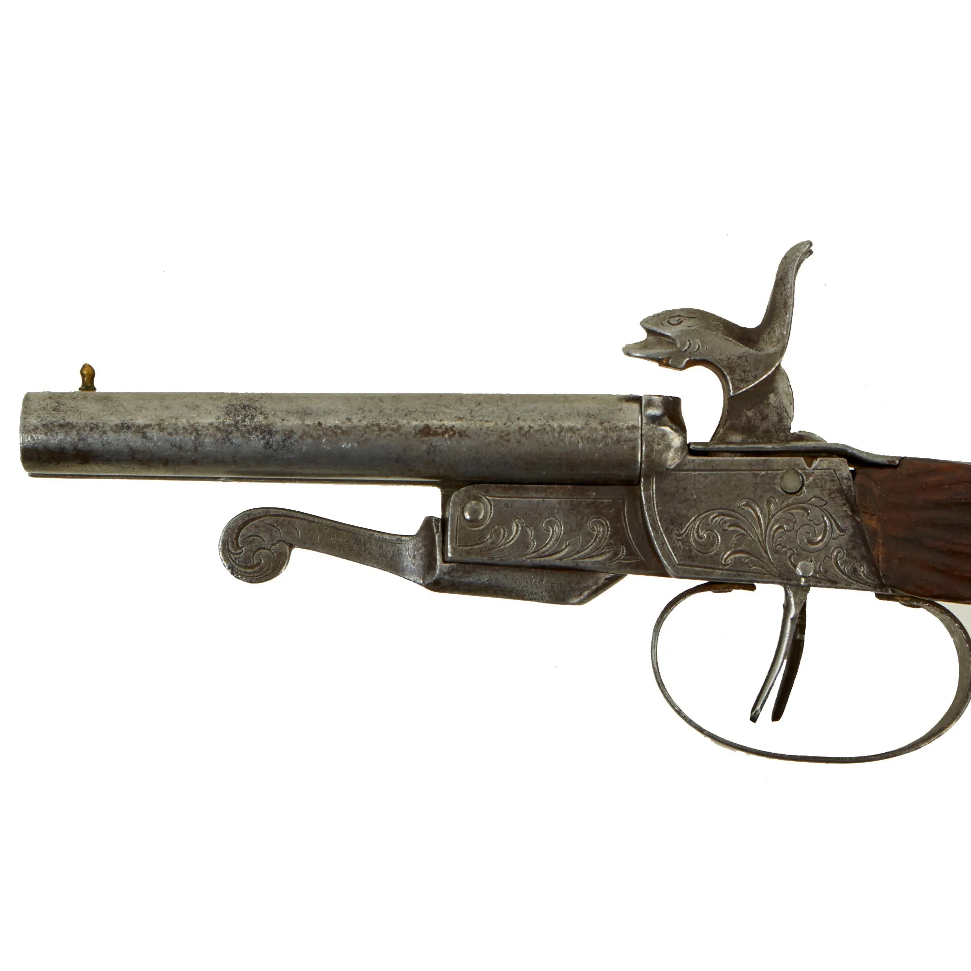 Original U.S. Civil War Era French Style 9mm Pinfire Double Barrel Pistol with Under Lever Breech - circa 1855