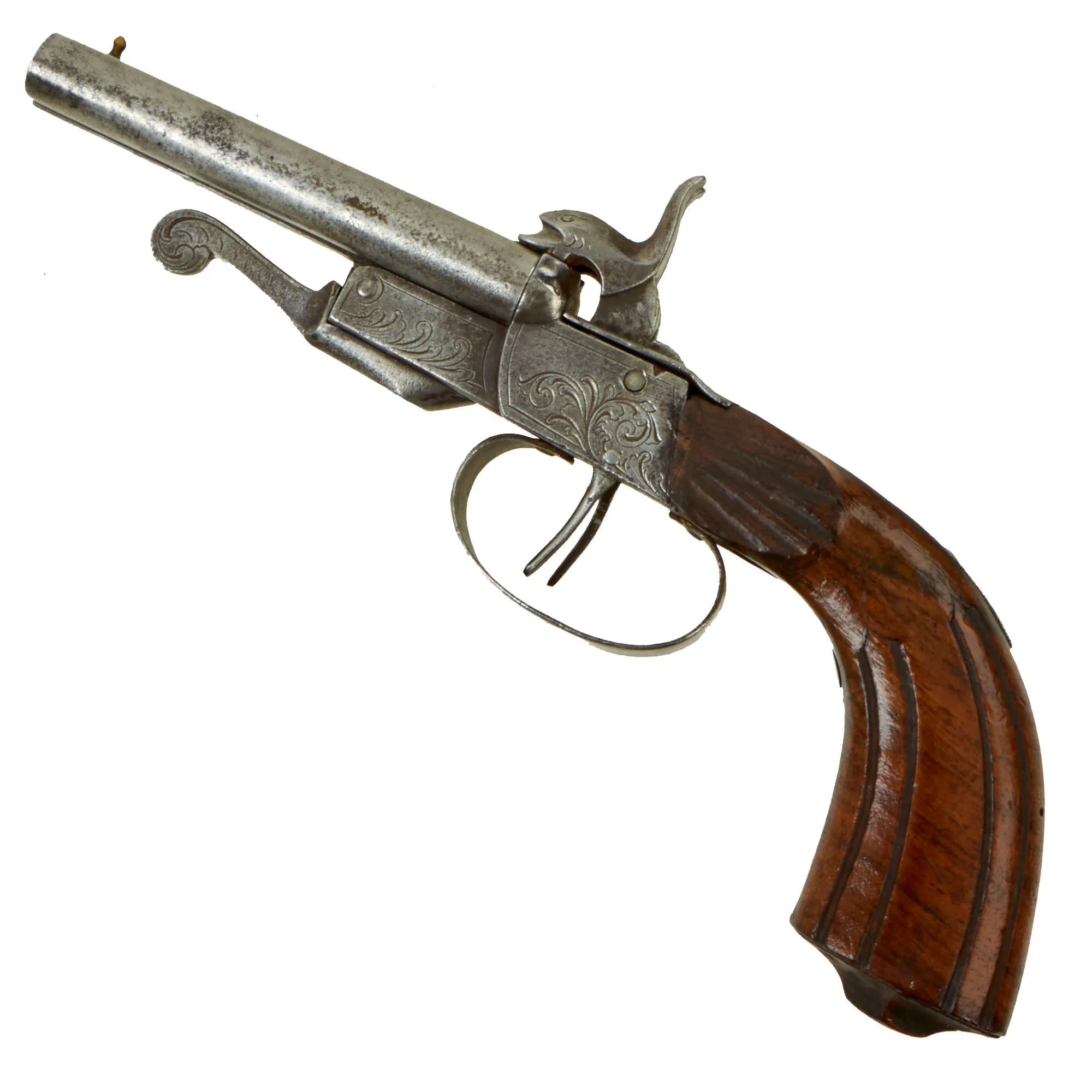 Original U.S. Civil War Era French Style 9mm Pinfire Double Barrel Pistol with Under Lever Breech - circa 1855